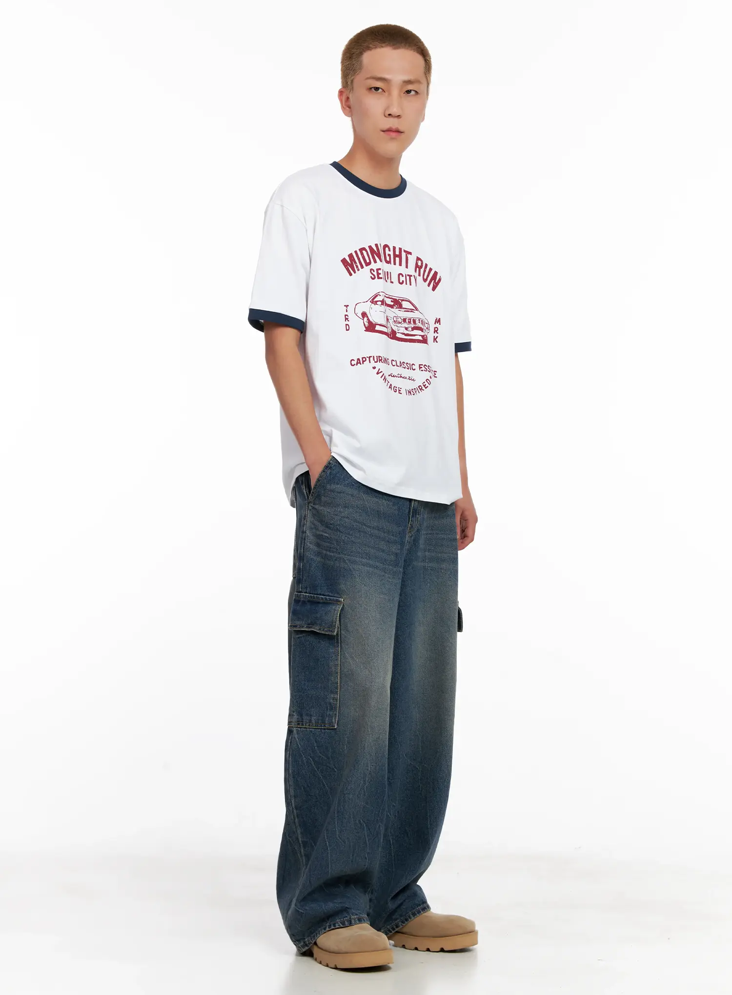 Men's Wide-Leg Cargo Denim Jeans IL518 - Image 11