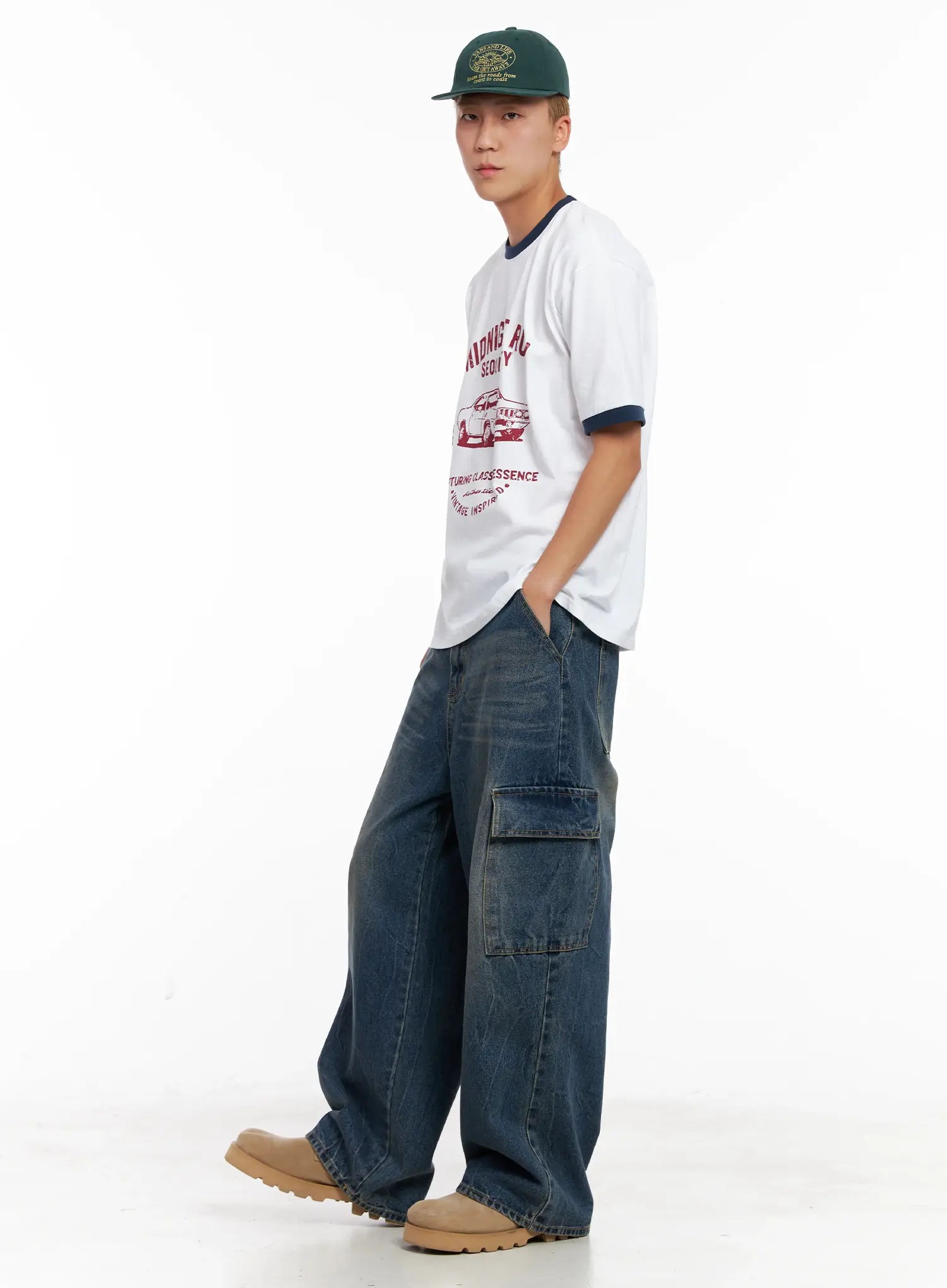 Men's Wide-Leg Cargo Denim Jeans IL518 - Image 12