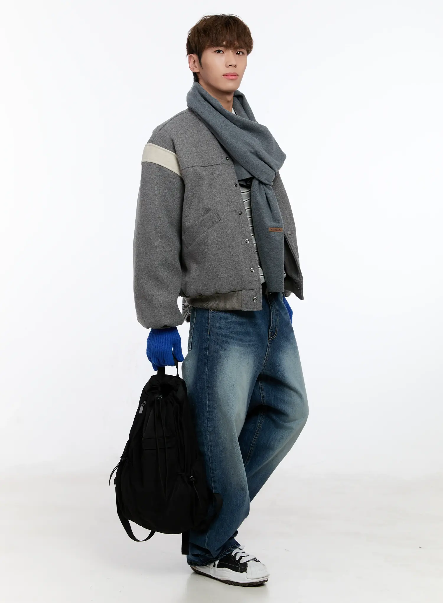 Men's Wool Blended Bomber Jacket IN512 - Image 10