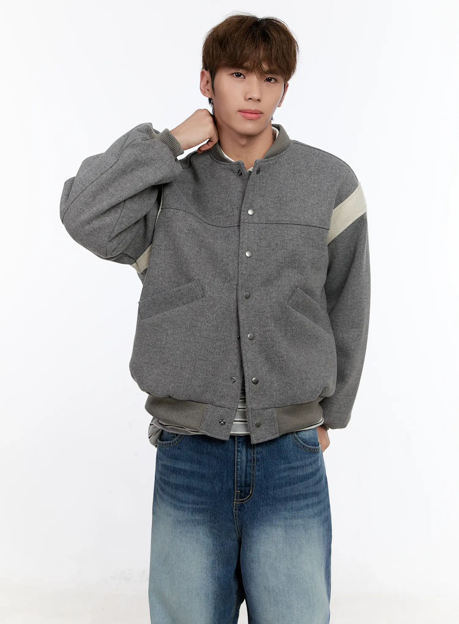 Men's Wool Blended Bomber Jacket IN512 - Image 14