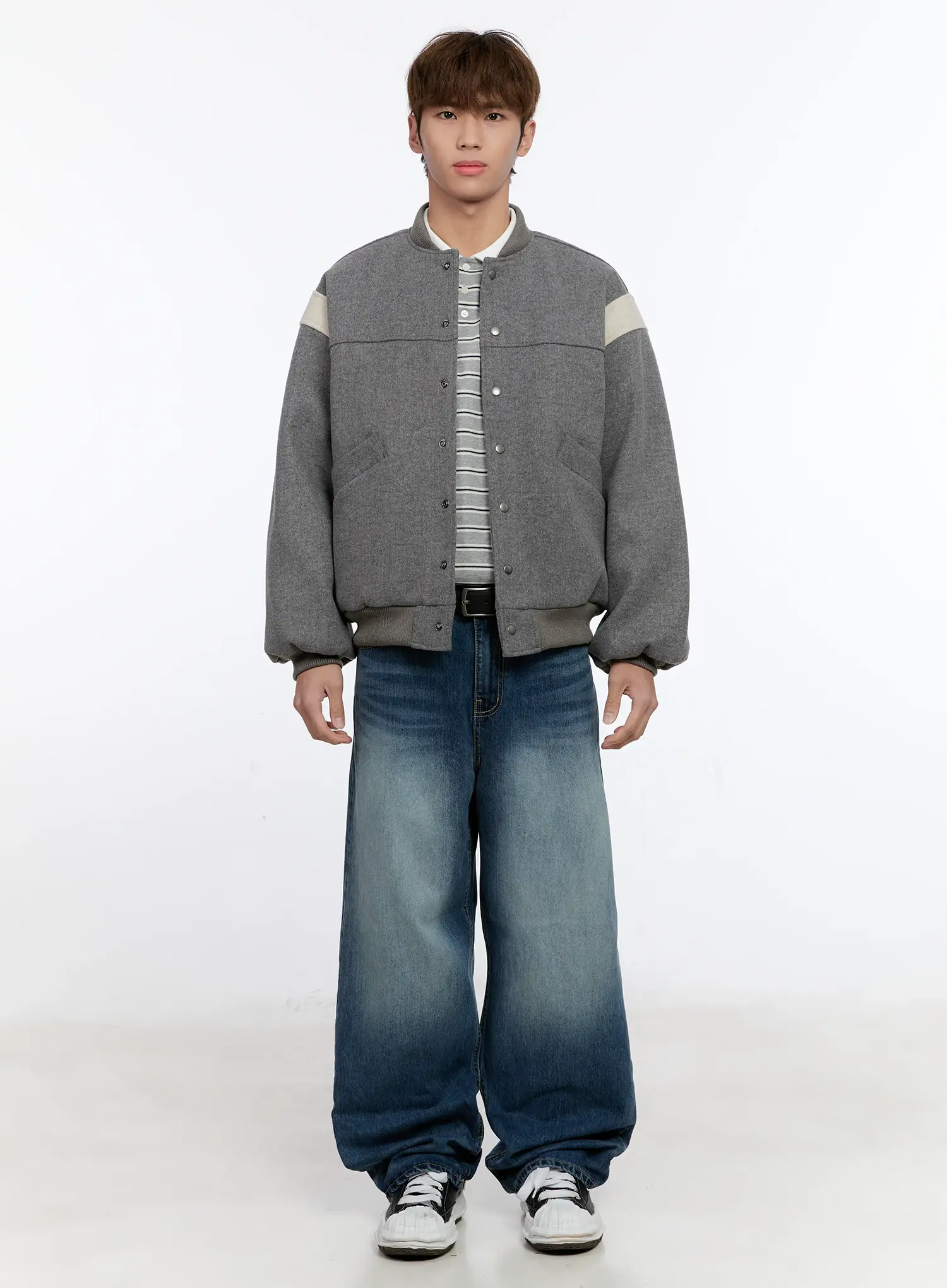 Men's Wool Blended Bomber Jacket IN512 - Image 3