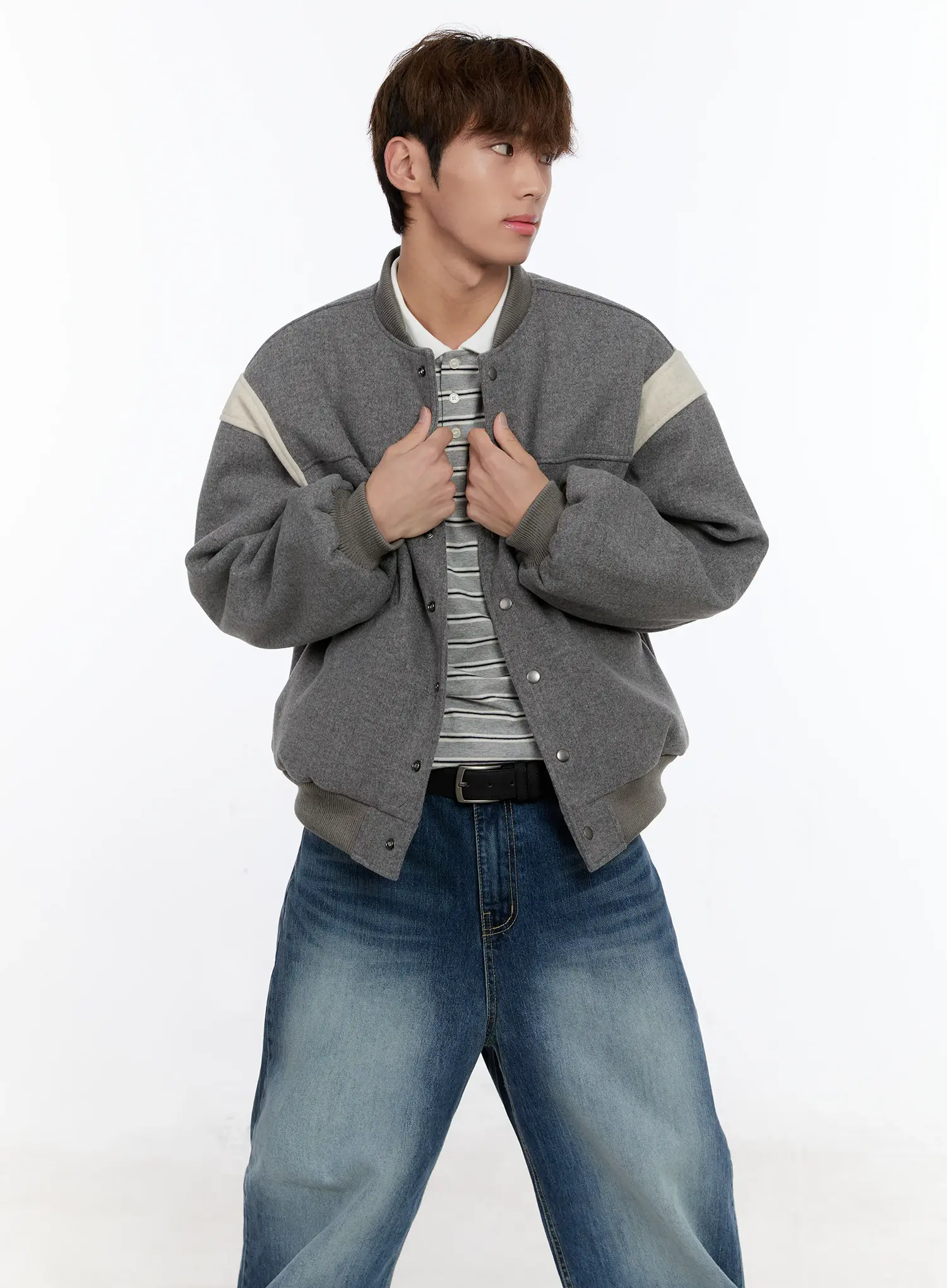 Men's Wool Blended Bomber Jacket IN512 - Image 6