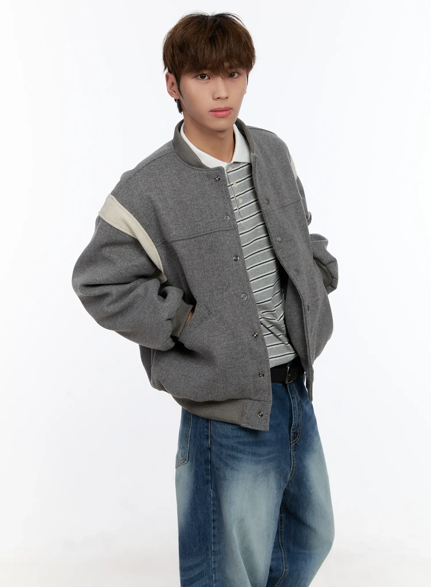 Men's Wool Blended Bomber Jacket IN512 - Image 8