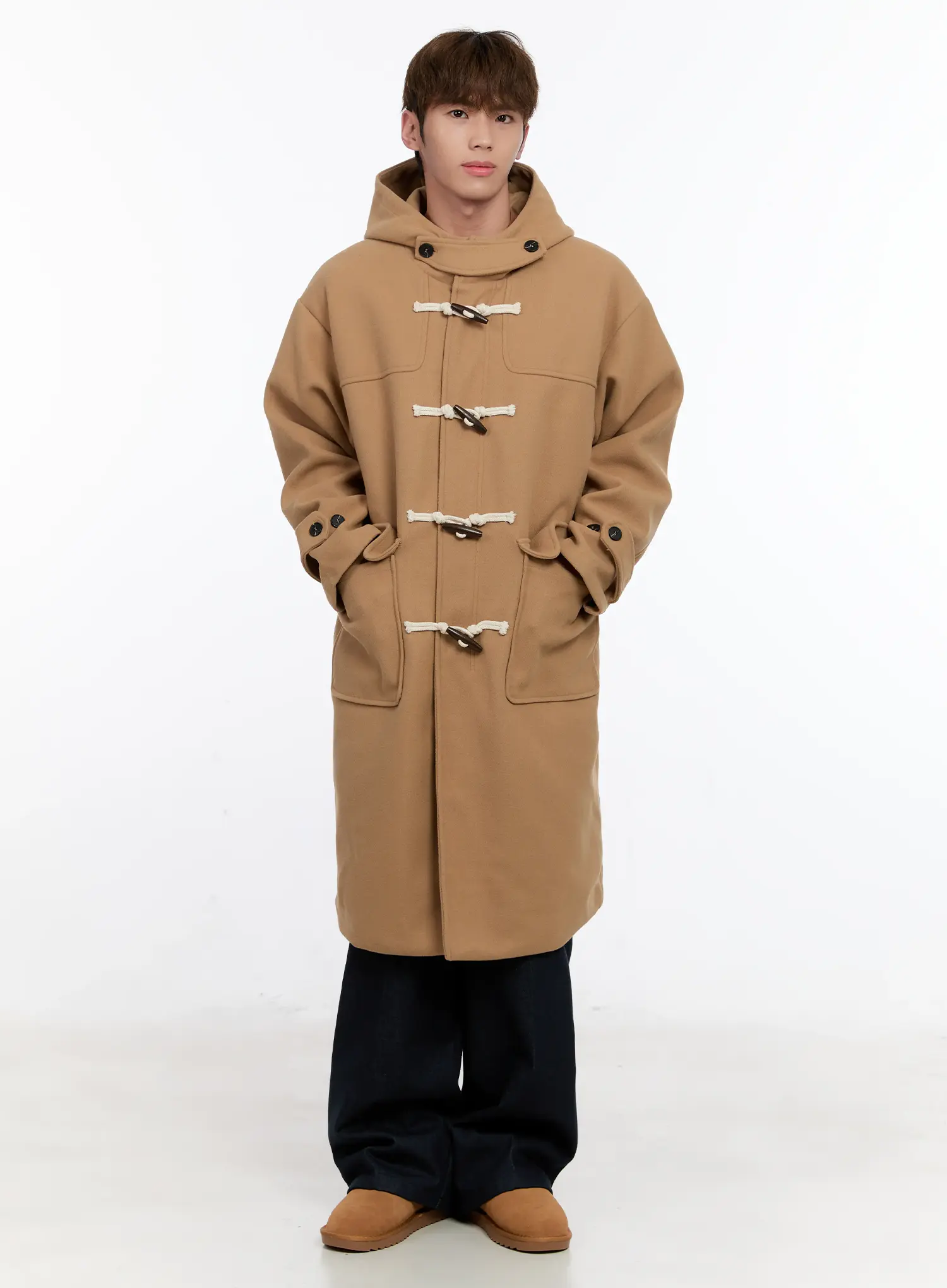 Men's Wool Blended Long Toggle Coat IN512 - Image 9