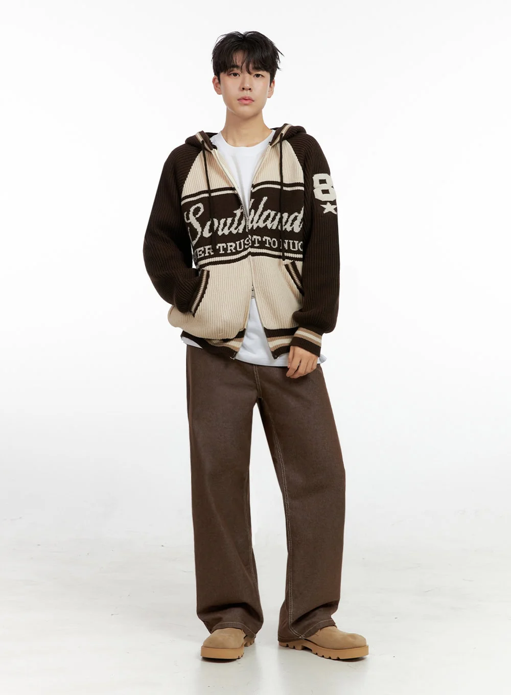 Men's Zip-Up Acrylic Hooded Sweater IN422 - Image 2