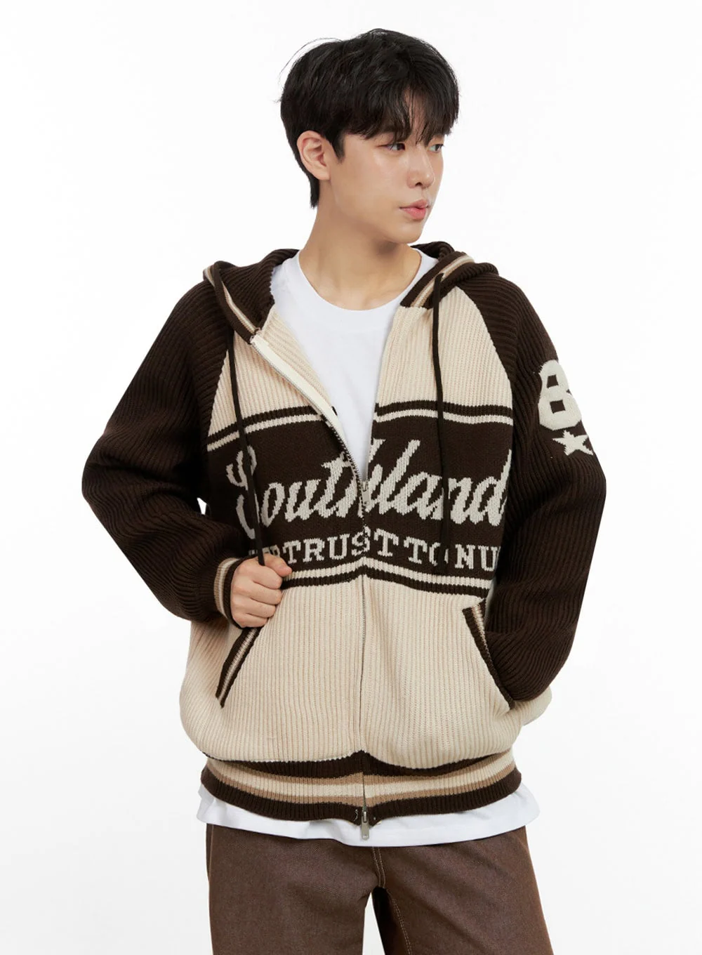 Men's Zip-Up Acrylic Hooded Sweater IN422 - Image 3