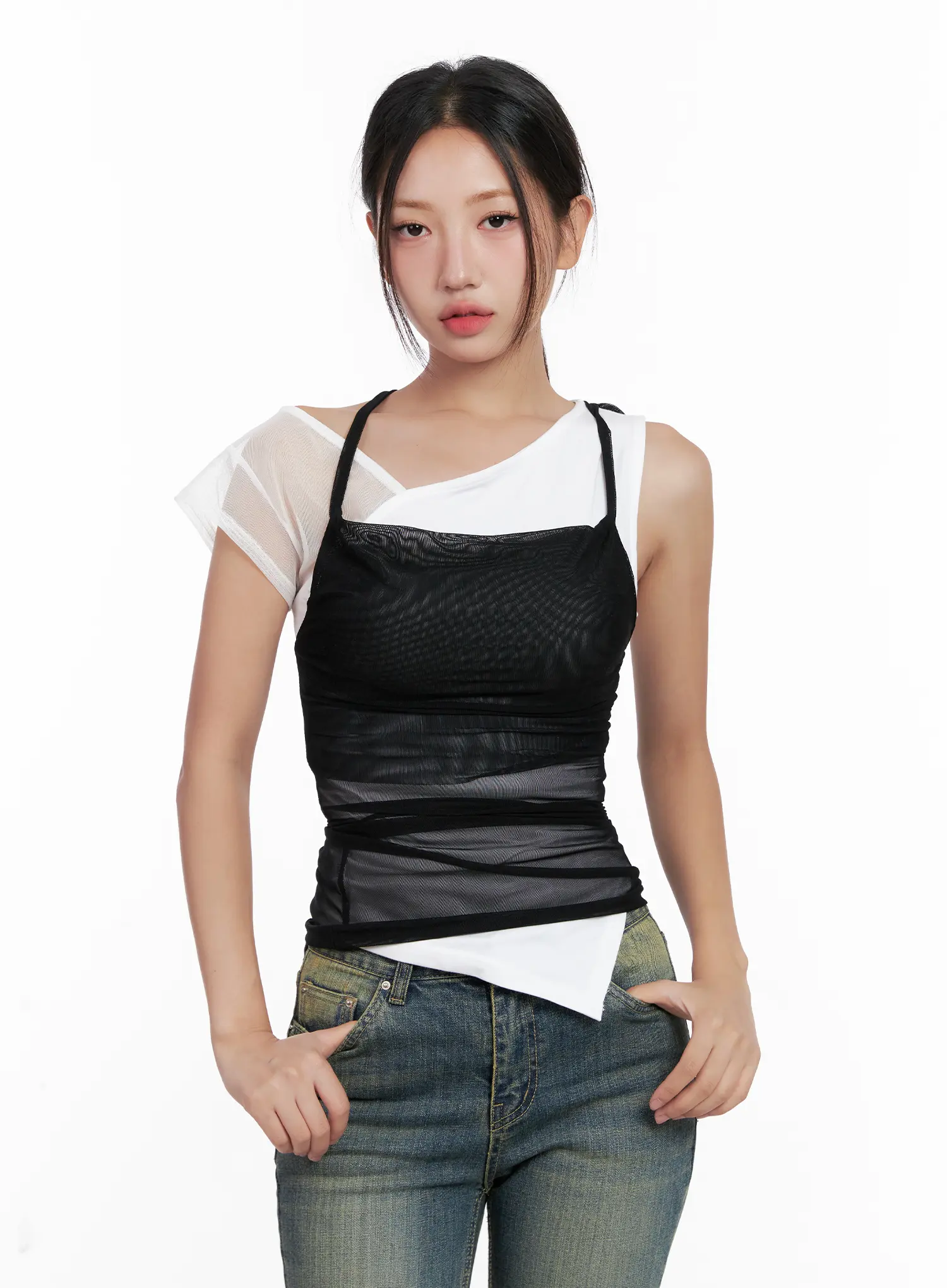 Mesh Draped Halter Tank CL518 - Image 13