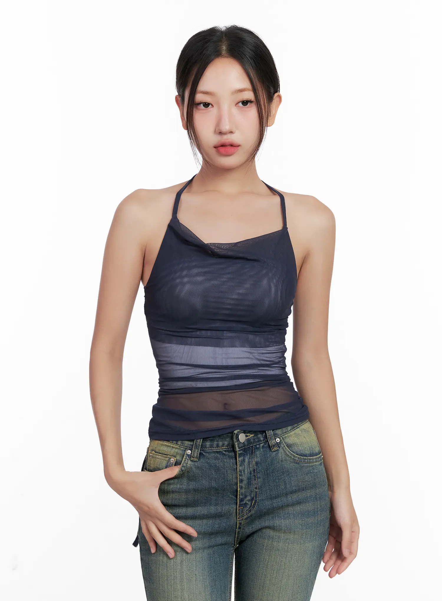 Mesh Draped Halter Tank CL518 - Image 2