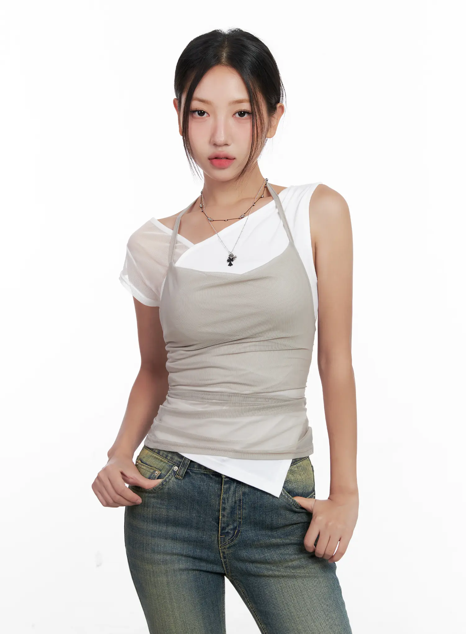 Mesh Draped Halter Tank CL518 - Image 6