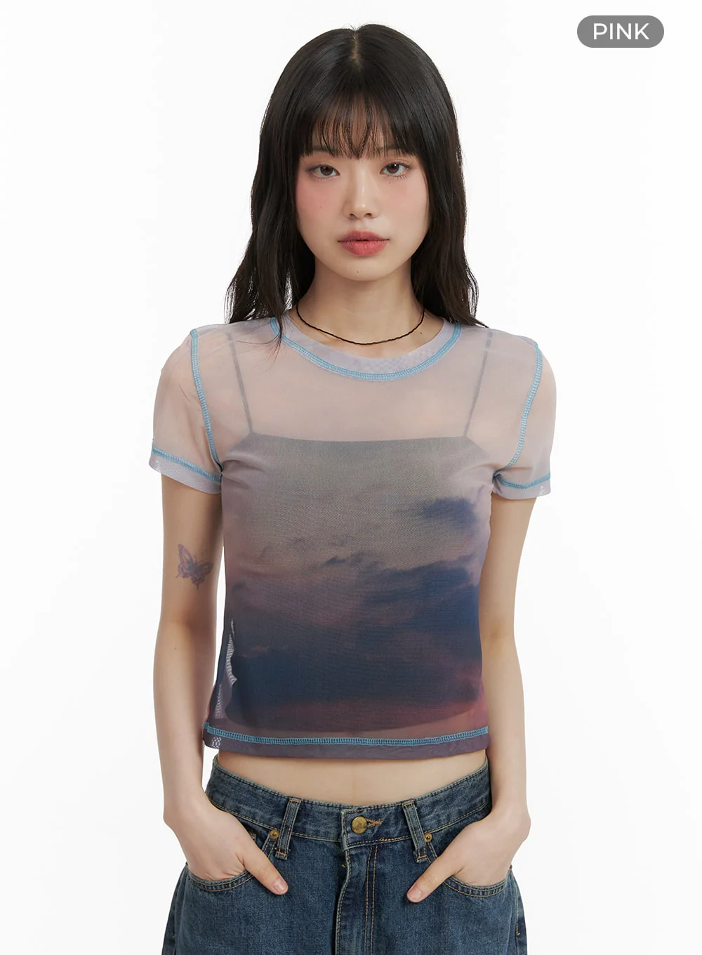 Mesh Graphic Cropped Tee CA412 - Image 7