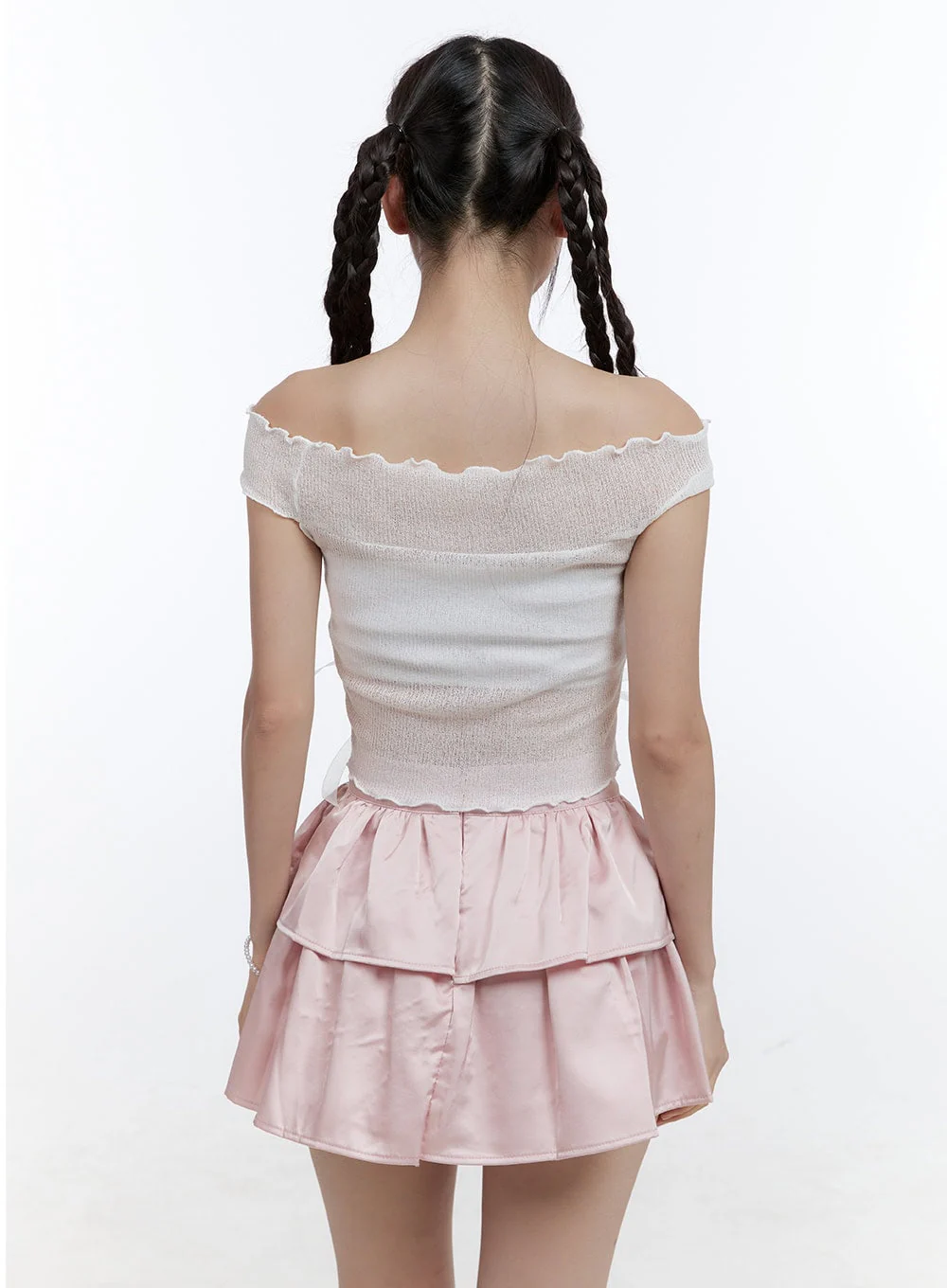Mesh Ribbon Off-Shoulder Crop Top CG414 - Image 5
