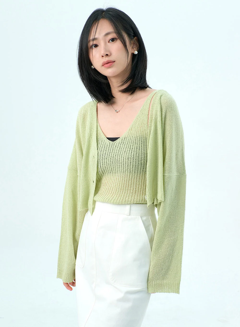 Mesh Top And Cardigan Set OY317