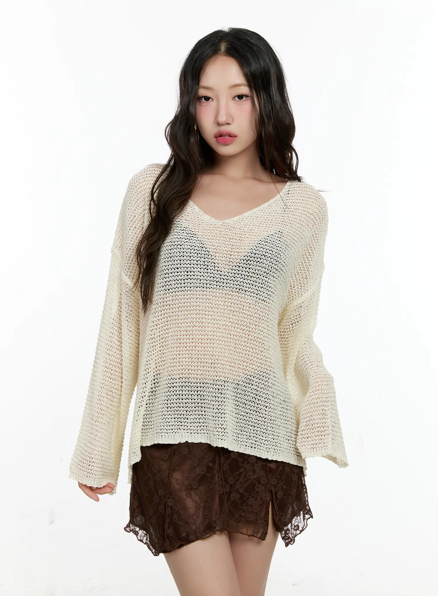 Mesh V-Neck Long-Sleeve Top CL531 - Image 10