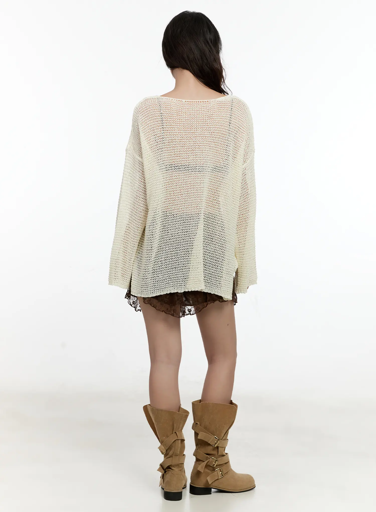 Mesh V-Neck Long-Sleeve Top CL531 - Image 9