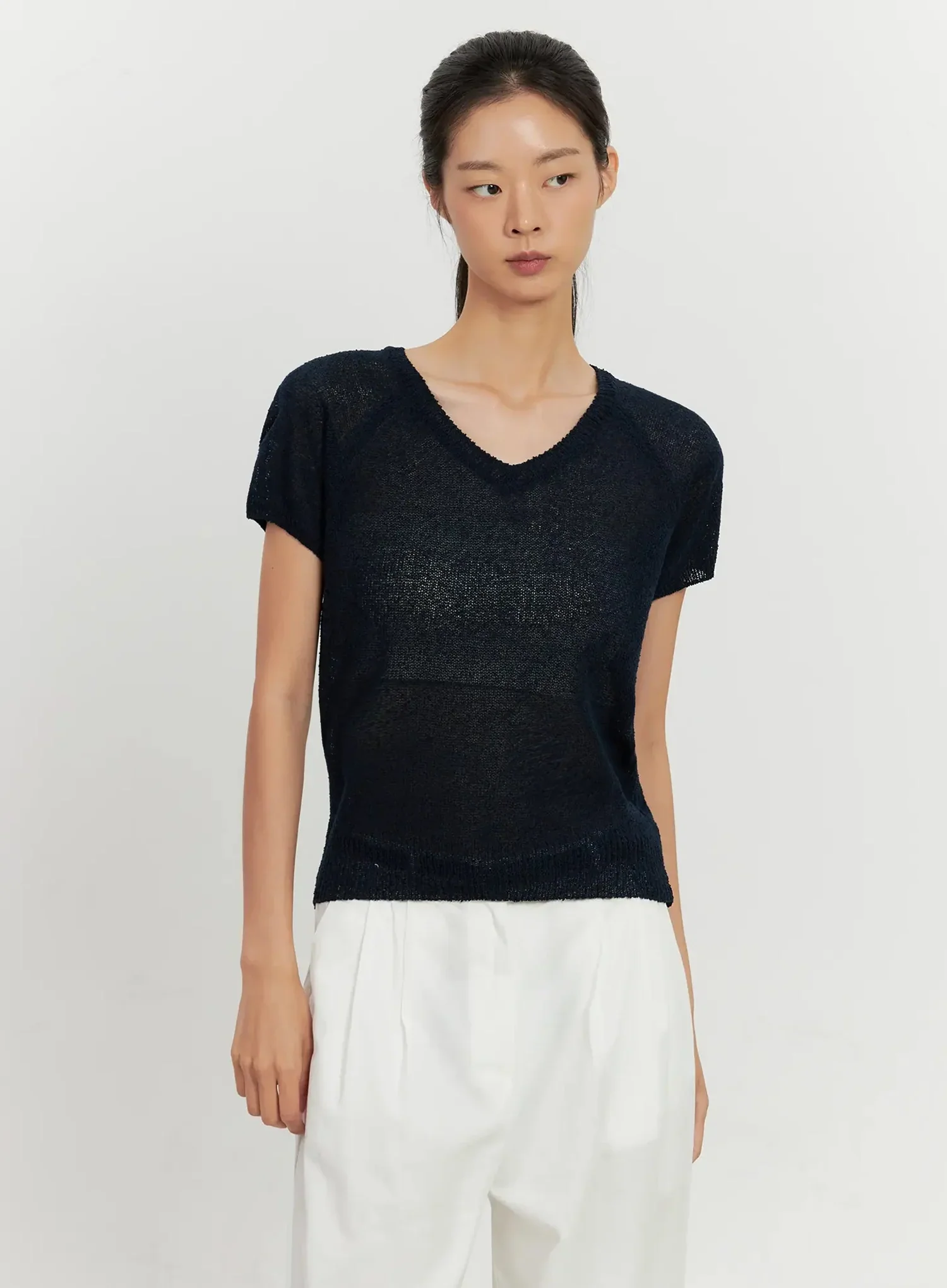 Mesh V-Neck Short-Sleeve Top IL528 - Image 25