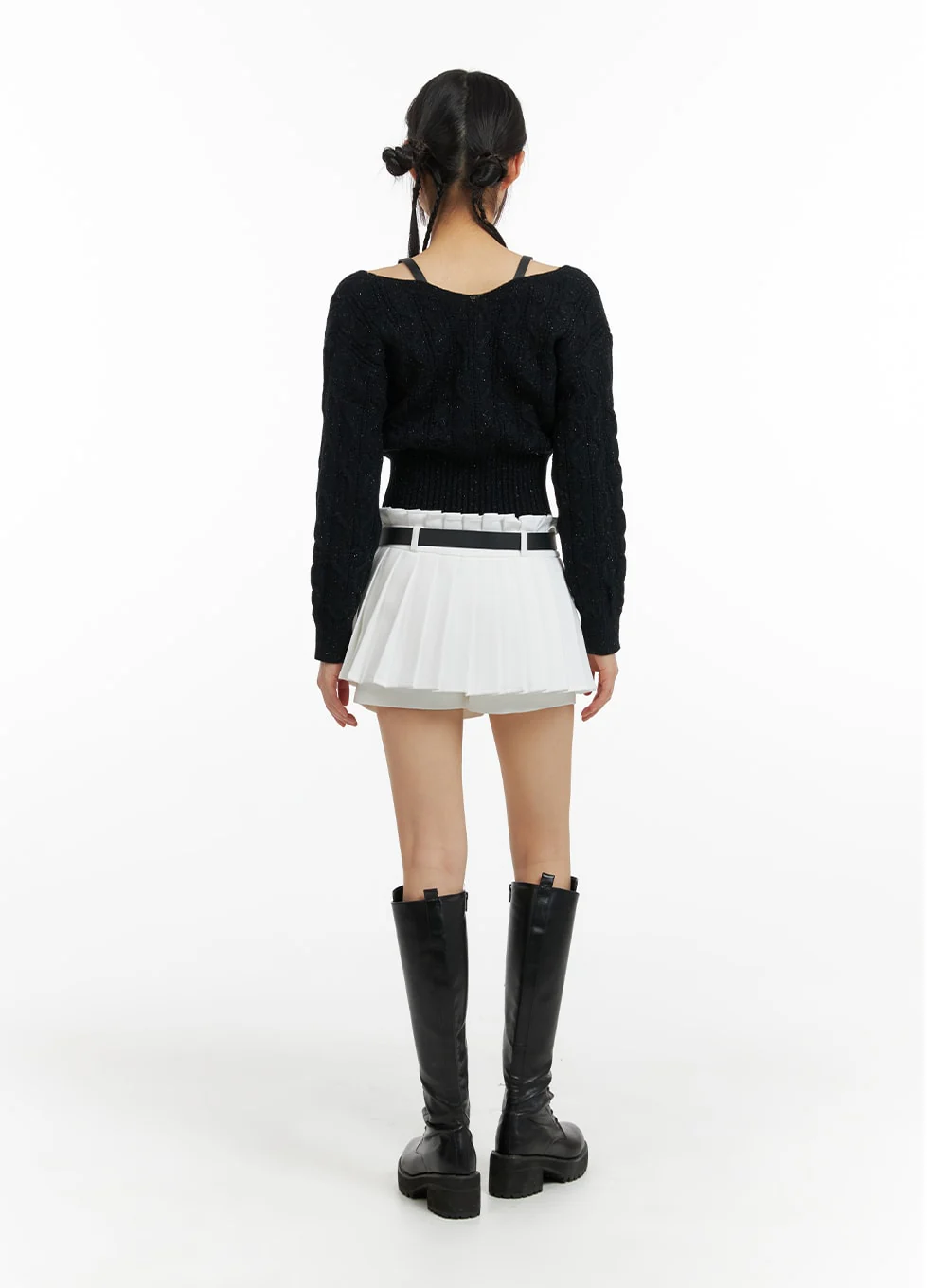 Mid Waist Pleated Mini Skirt with Belt CF420 - Image 6