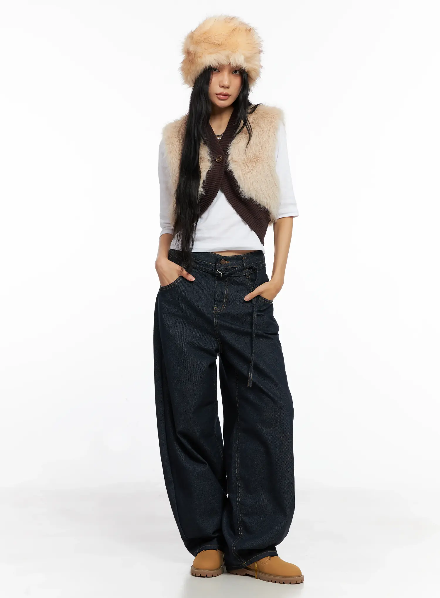 Midnight Faux Fur Crop Vest CO528 - Image 10