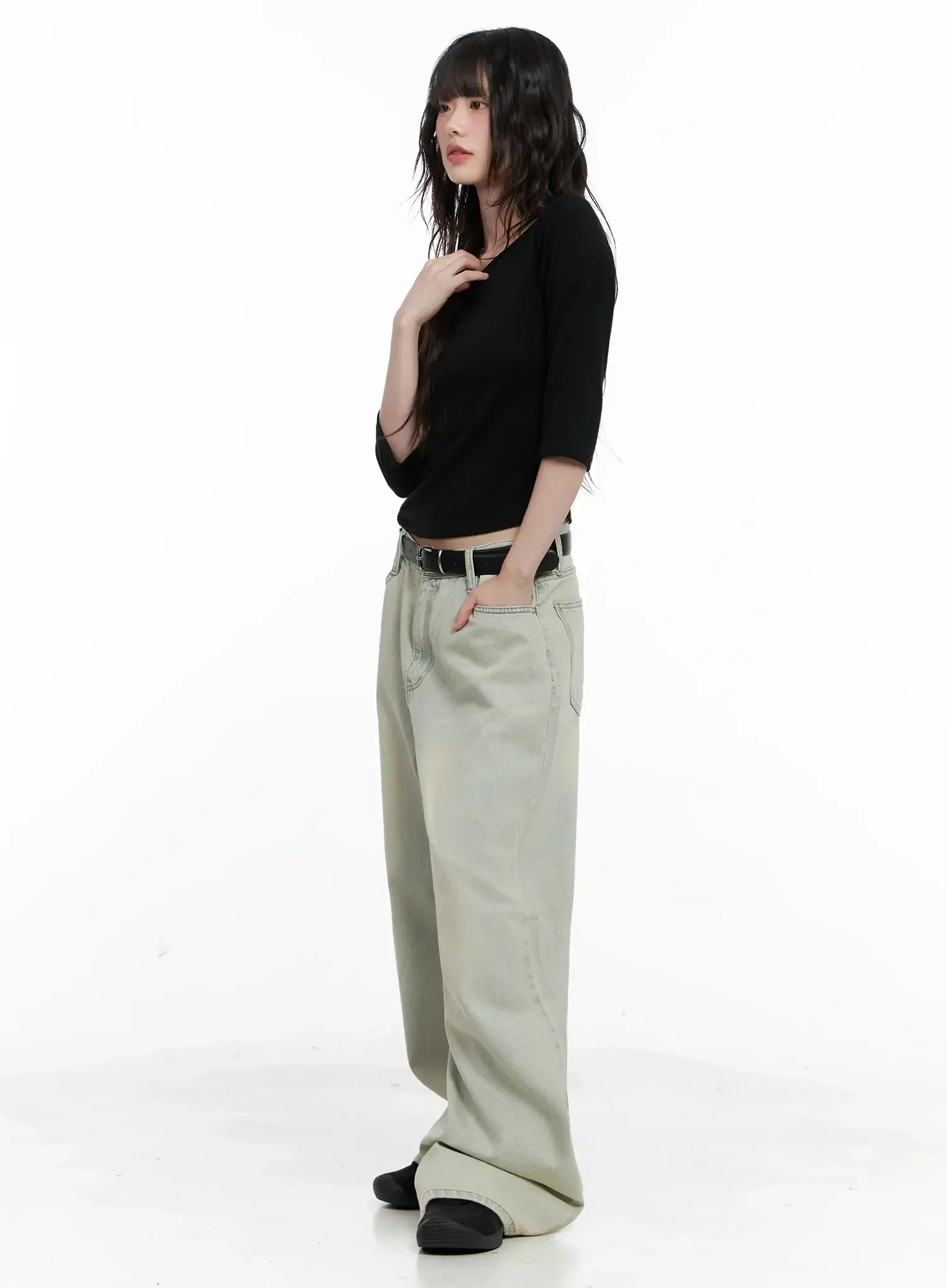 Minimalist Black Boat Neck Top IL531 - Image 12