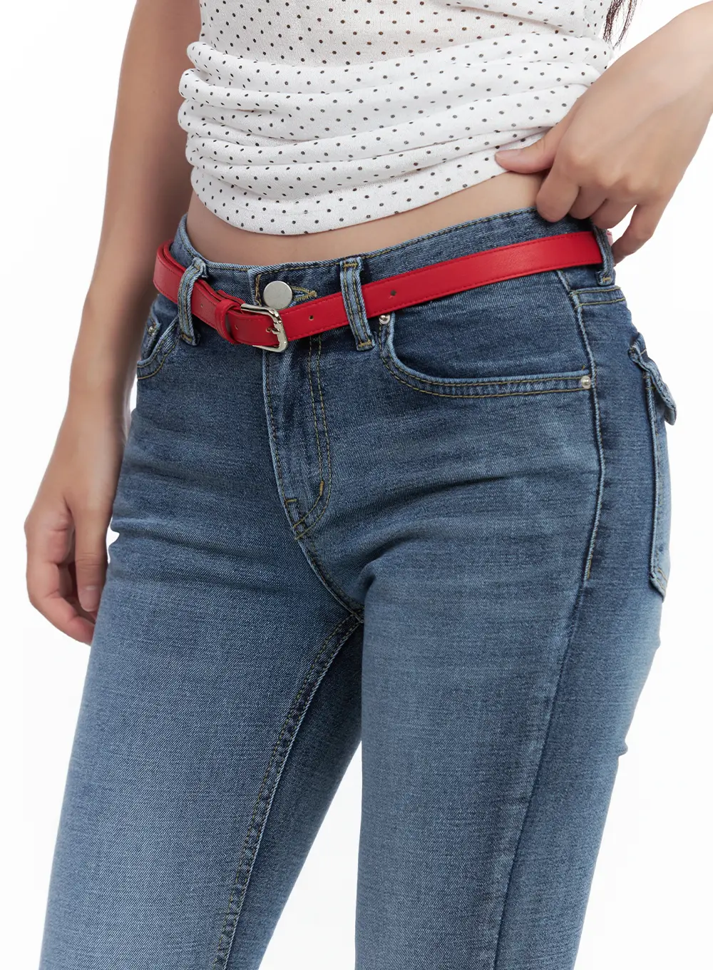 Minimalist Red Faux Leather Belt CL508 - Image 4