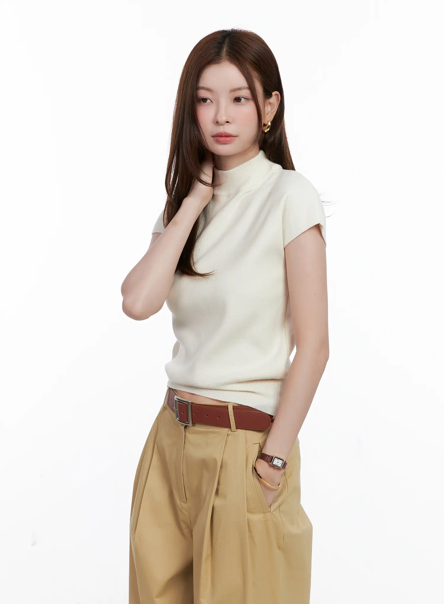 Mock Neck Short Sleeve Knit Top CG520 - Image 9
