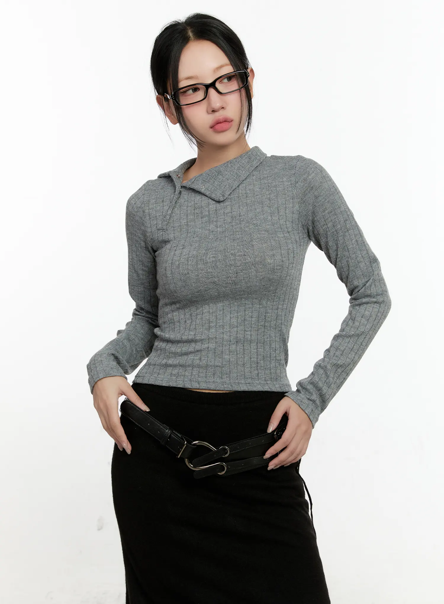 Mono Asymmetric Snap Turtleneck Top CN505