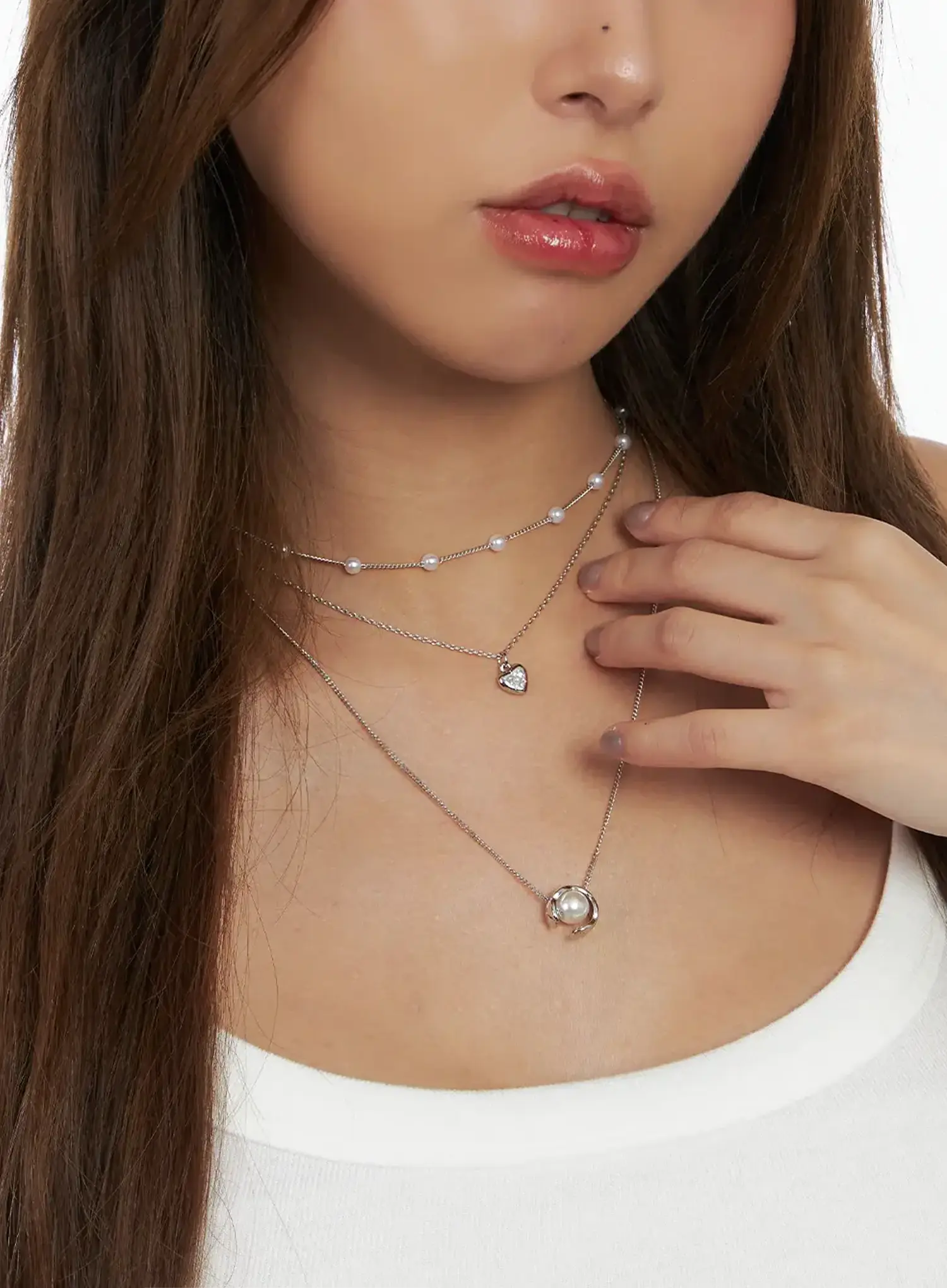 Multi-Strand Faux-Pearl Detail Layered Necklace IN510 - Image 3