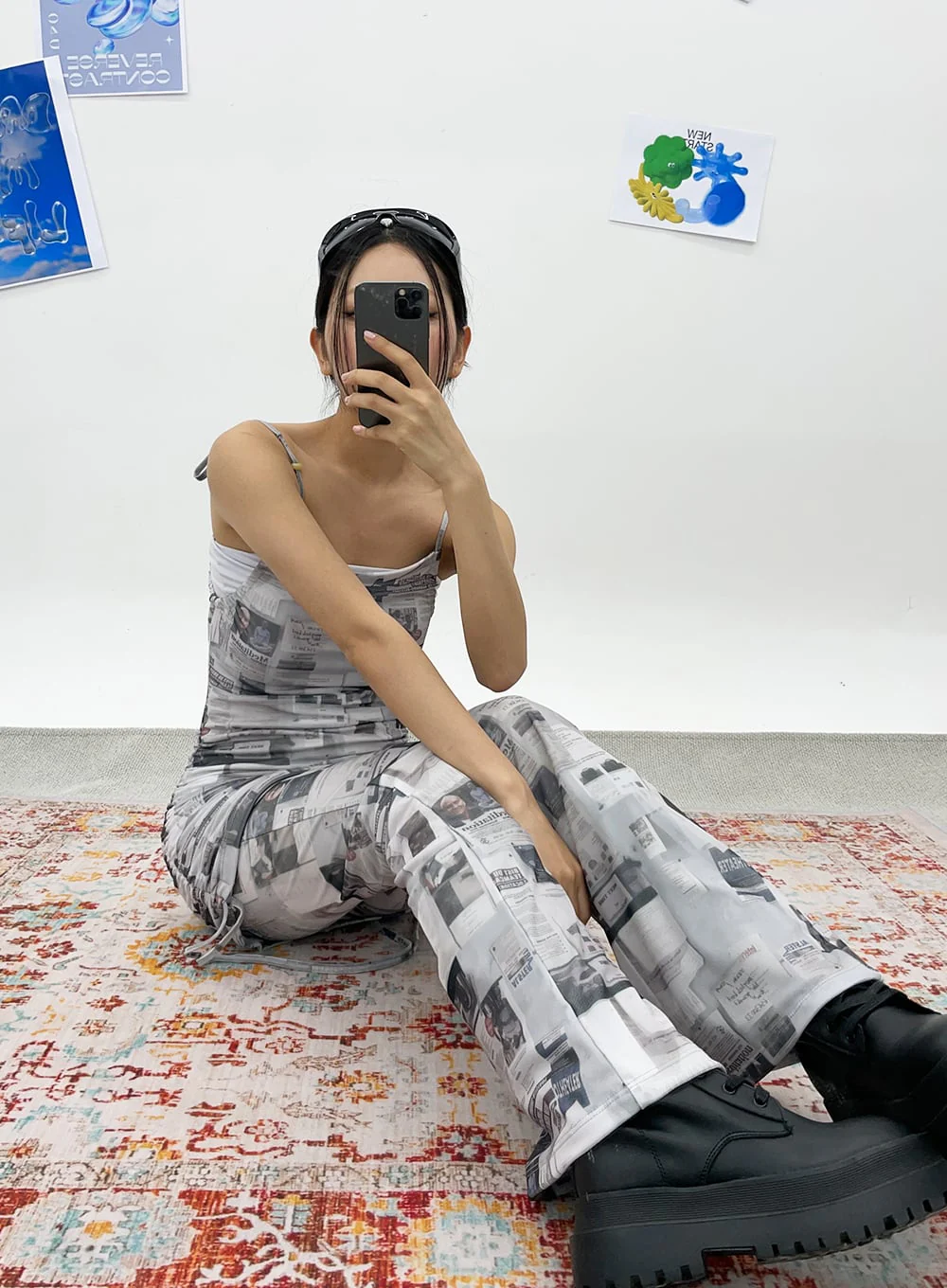 Newspaper Print Pants CY308 - Image 9