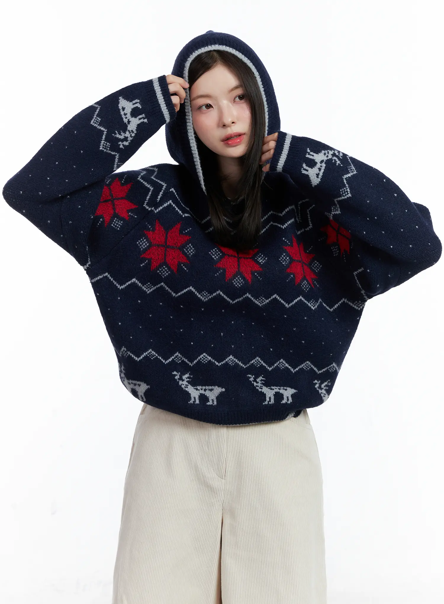 Nordic Hooded Knit Sweater CN519 - Image 2