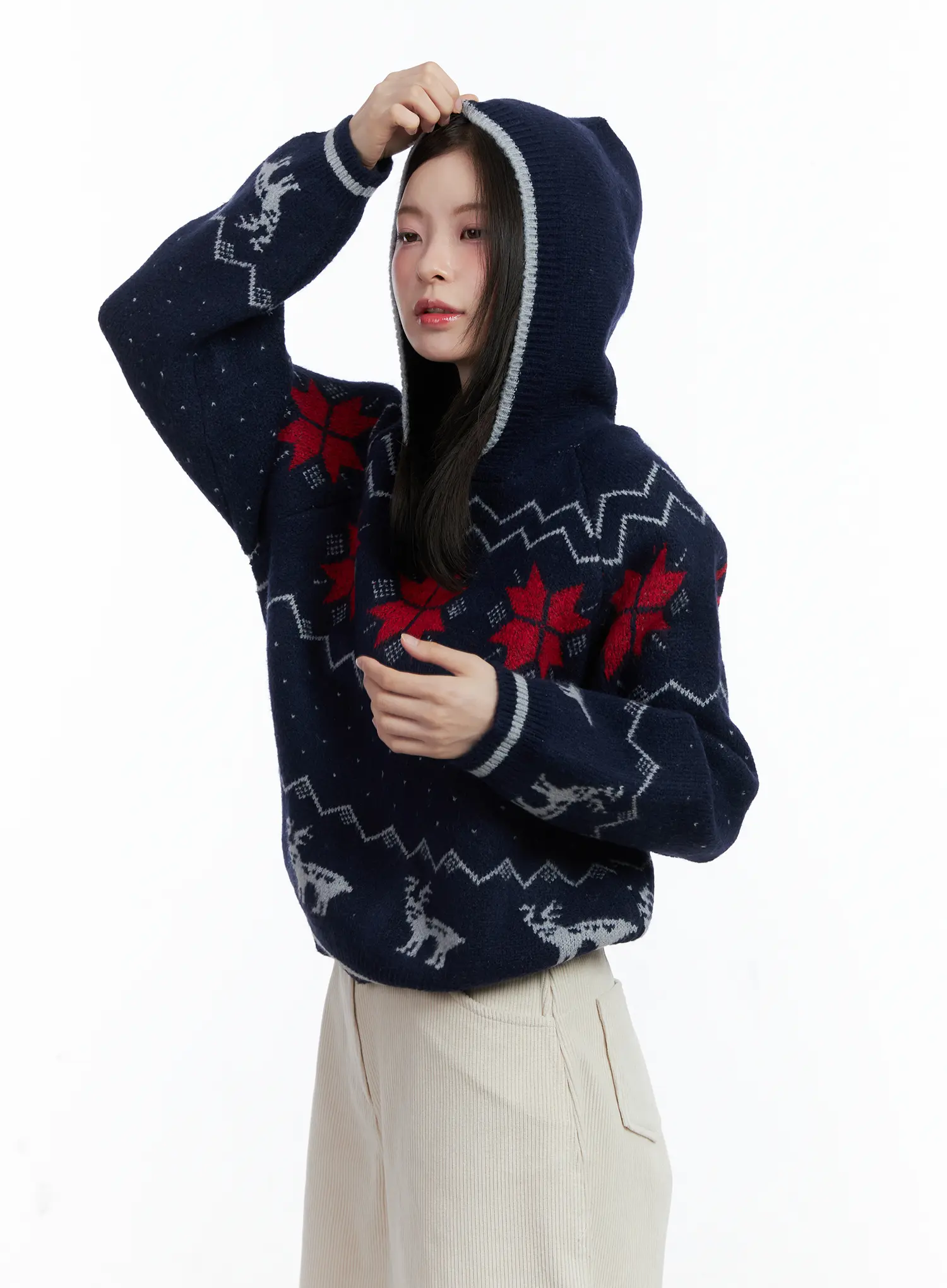 Nordic Hooded Knit Sweater CN519 - Image 8