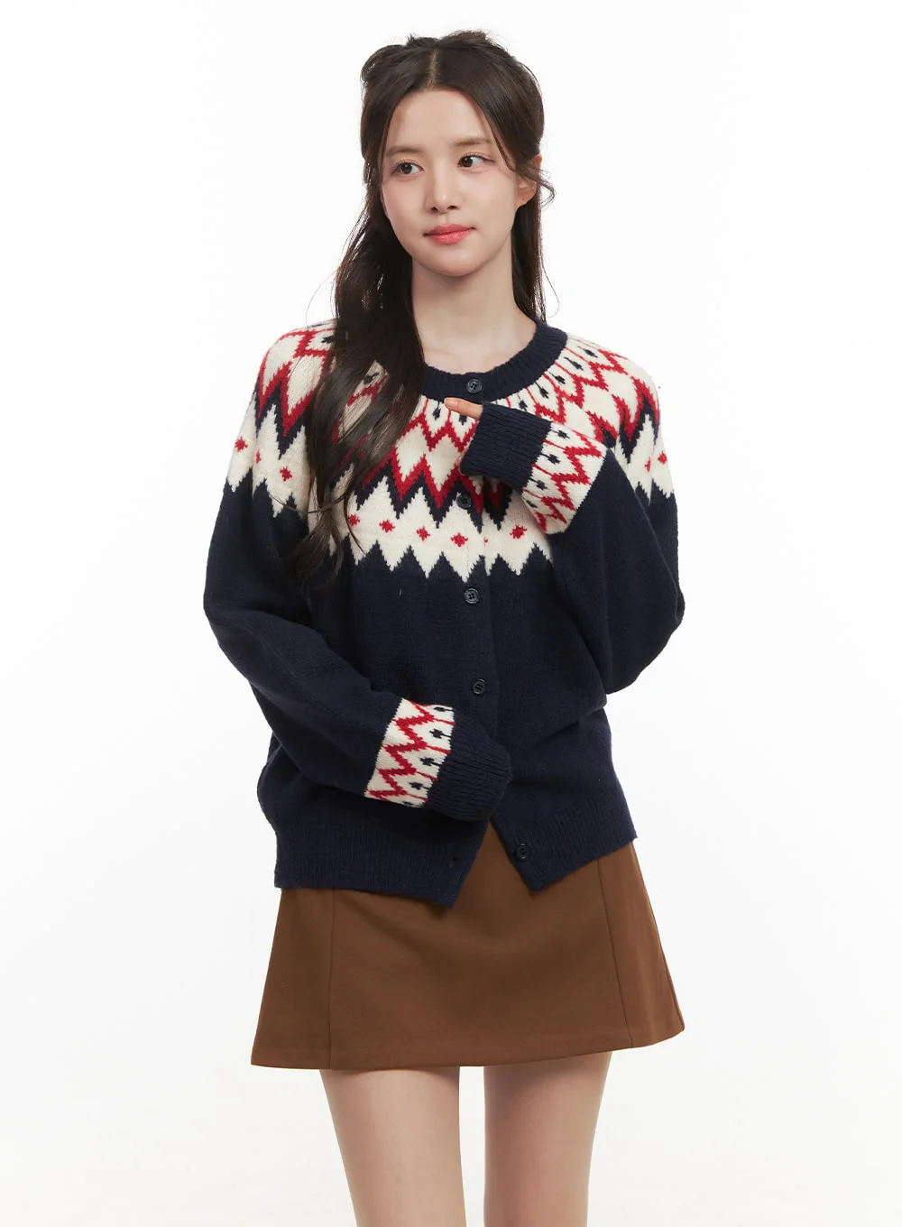 Nordic Print Buttoned Cardigan CJ515 - Image 11