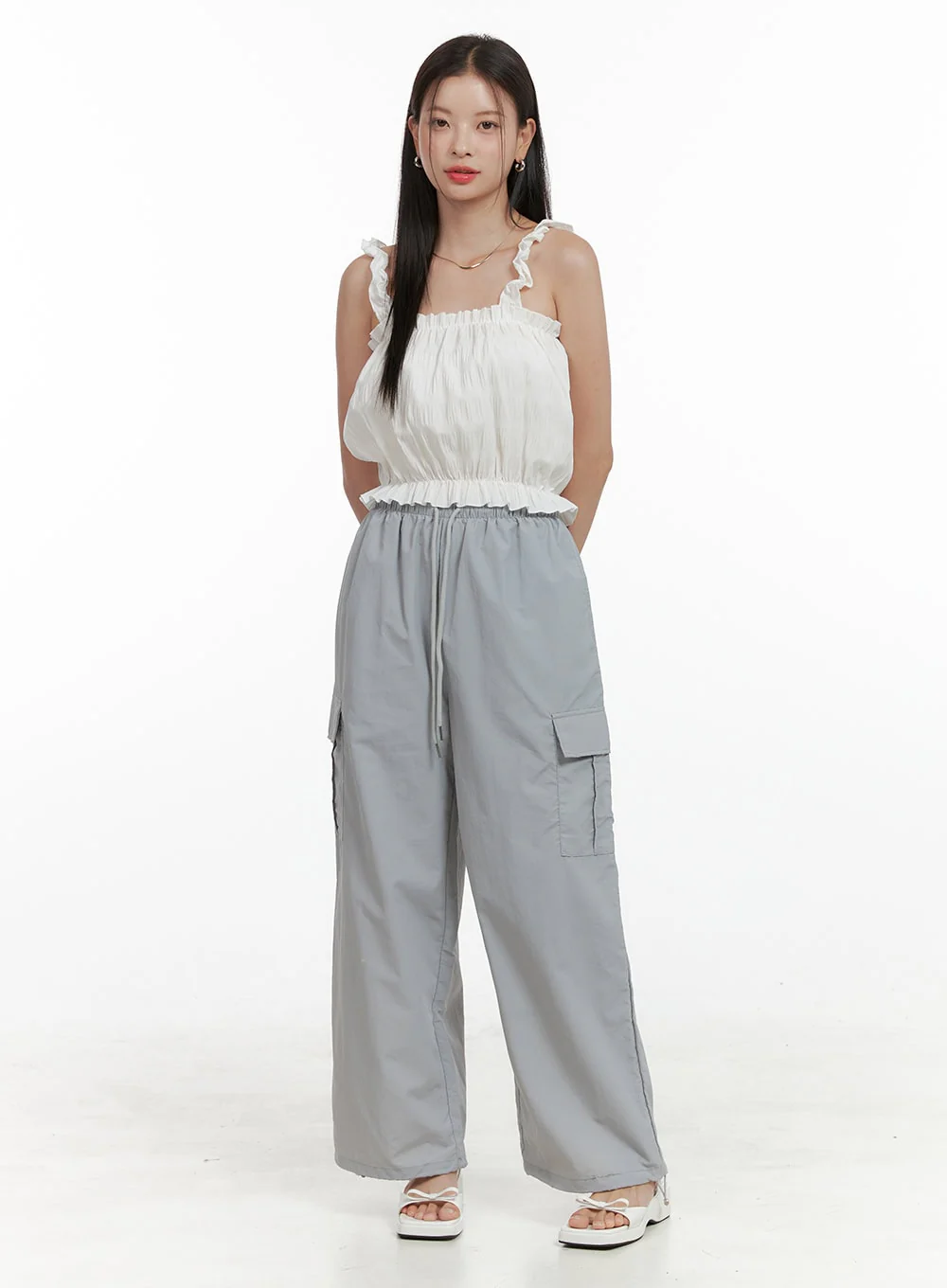 Nylon Cargo Pocket String Pants OL411 - Image 3