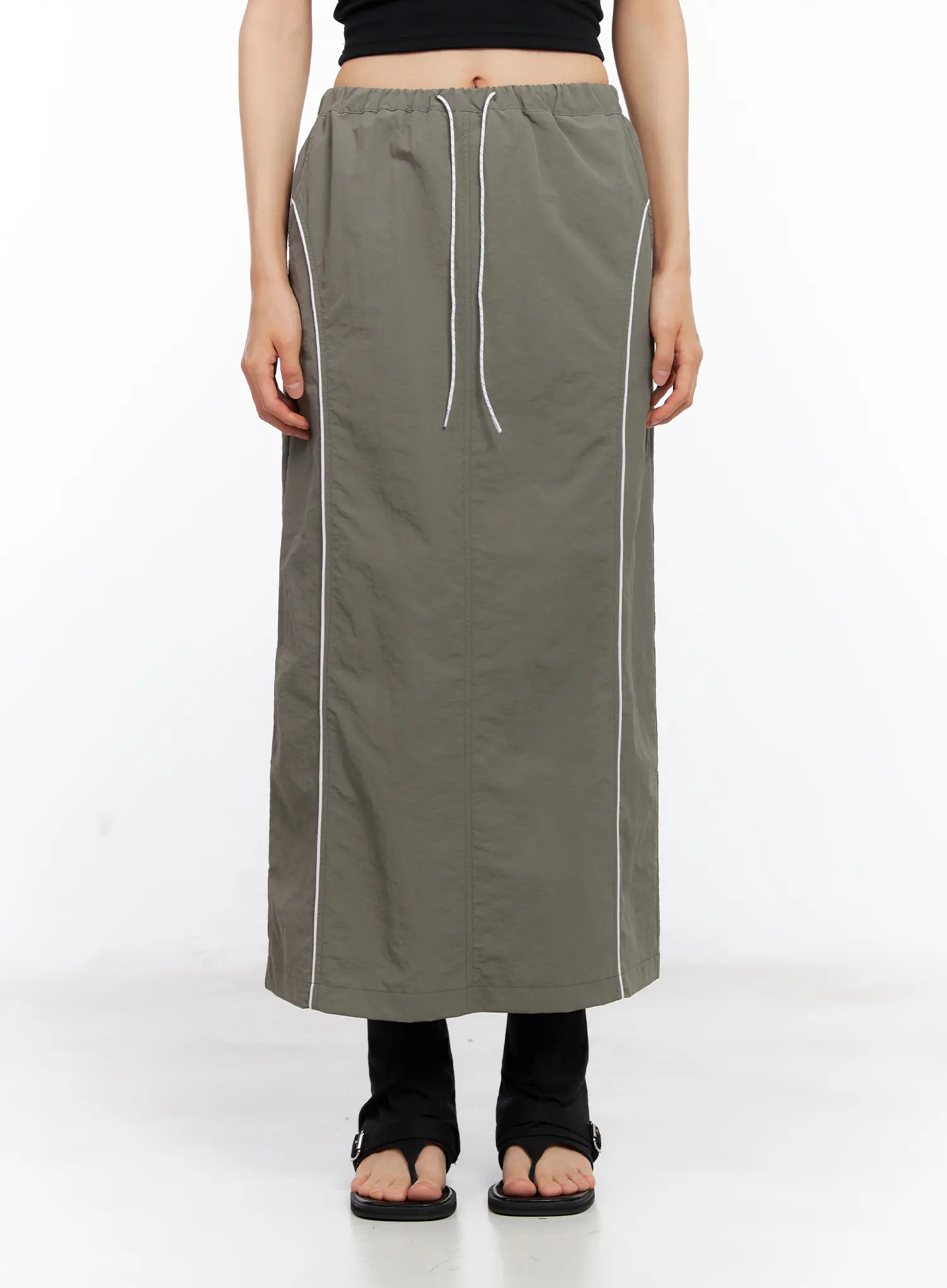 Nylon Drawstring Maxi Skirt CL530 - Image 2