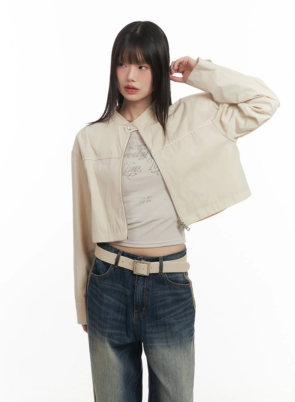 Nylon Zip-Up Cropped Jacket CF518 - Image 3