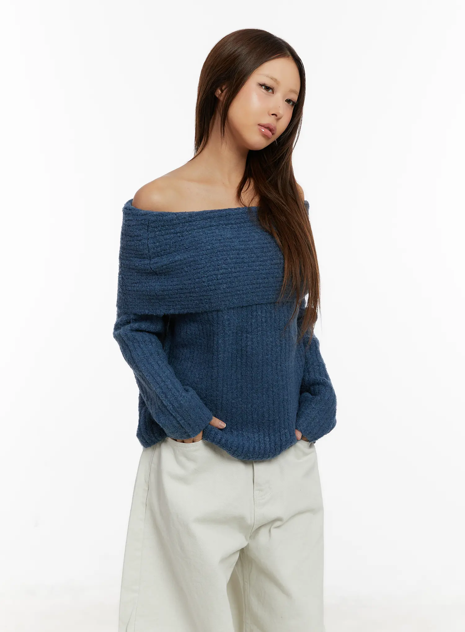 Off-Shoulder Buttery Knit Sweater CD517 - Image 4