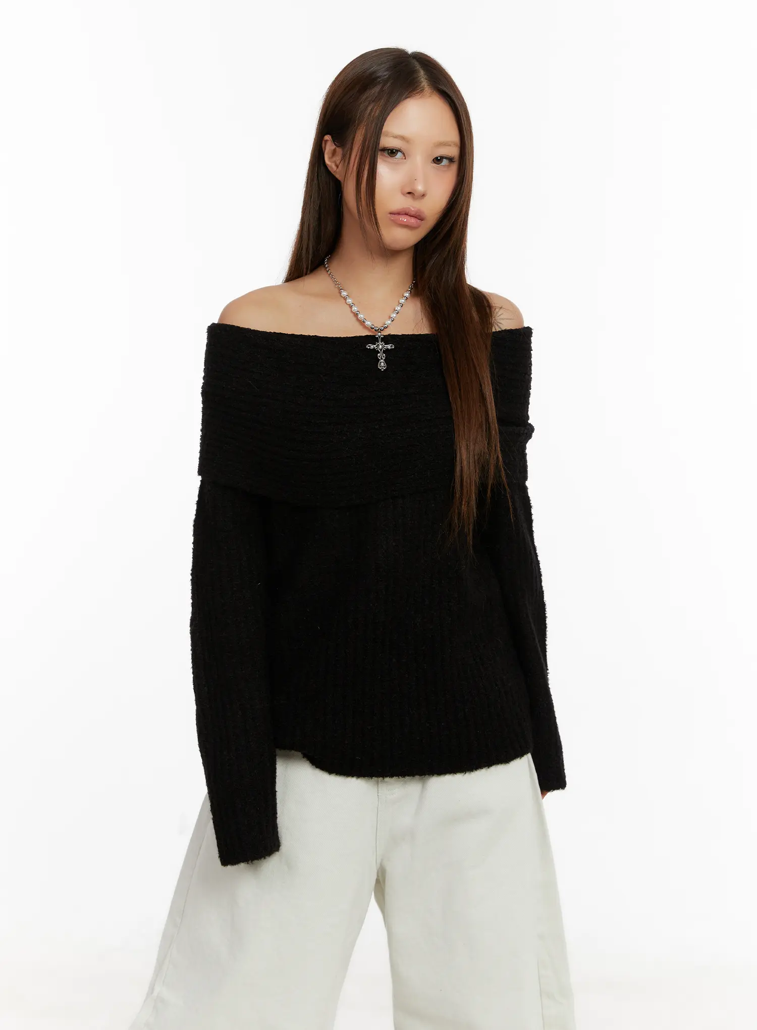 Off-Shoulder Buttery Knit Sweater CD517 - Image 9