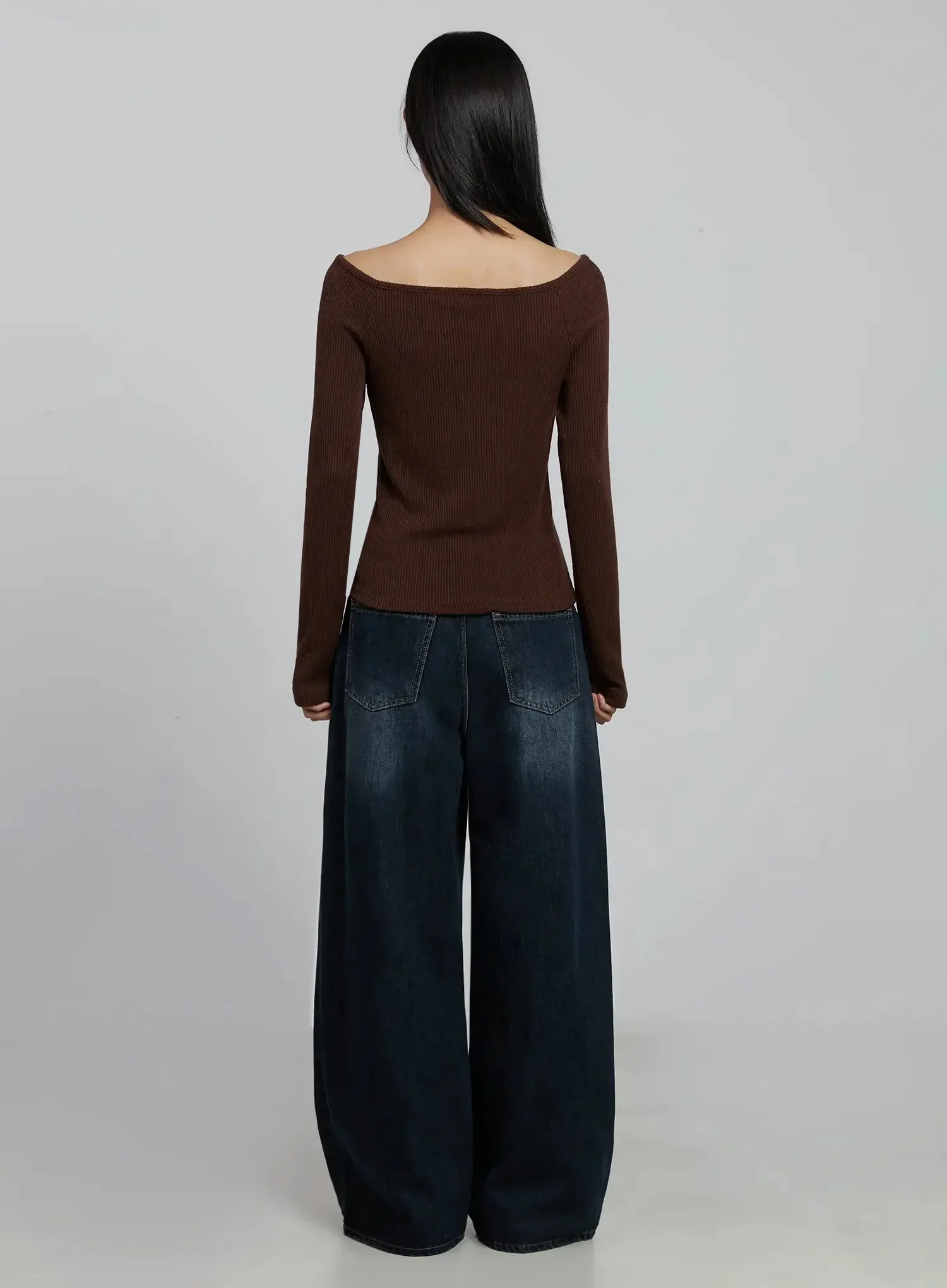 Off-Shoulder Button Ribbed Cardigan IM520 - Image 9