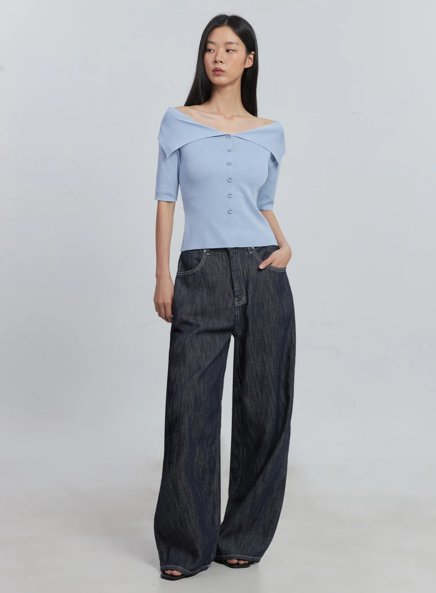 Off-Shoulder Buttoned Tee IU512 - Image 29