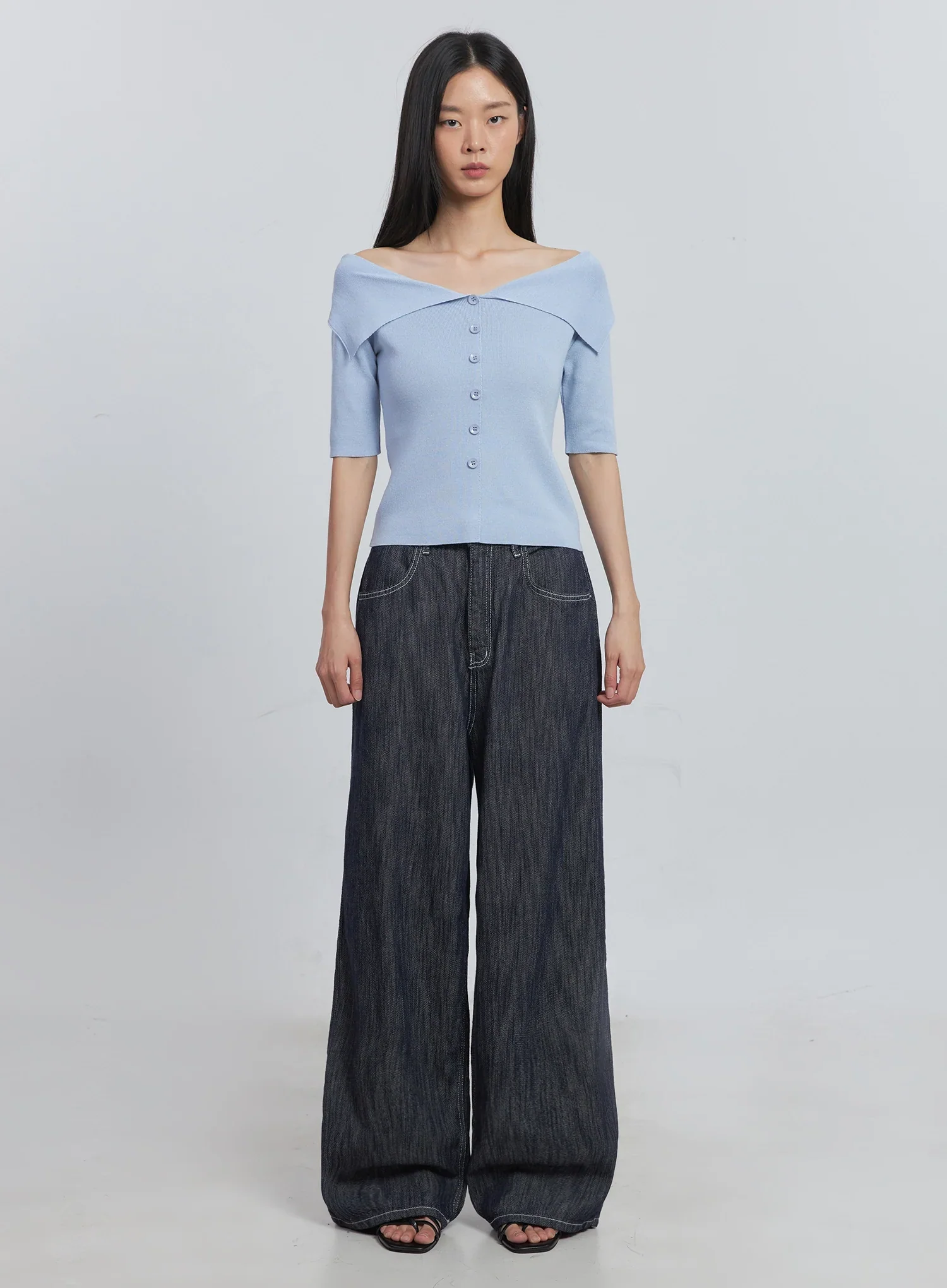 Off-Shoulder Buttoned Tee IU512 - Image 33