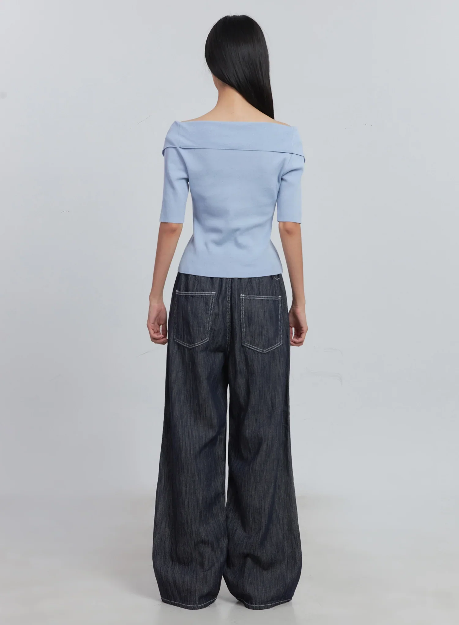 Off-Shoulder Buttoned Tee IU512 - Image 36
