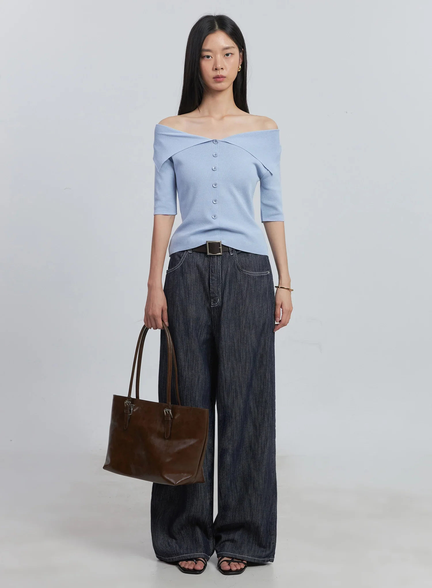 Off-Shoulder Buttoned Tee IU512 - Image 39