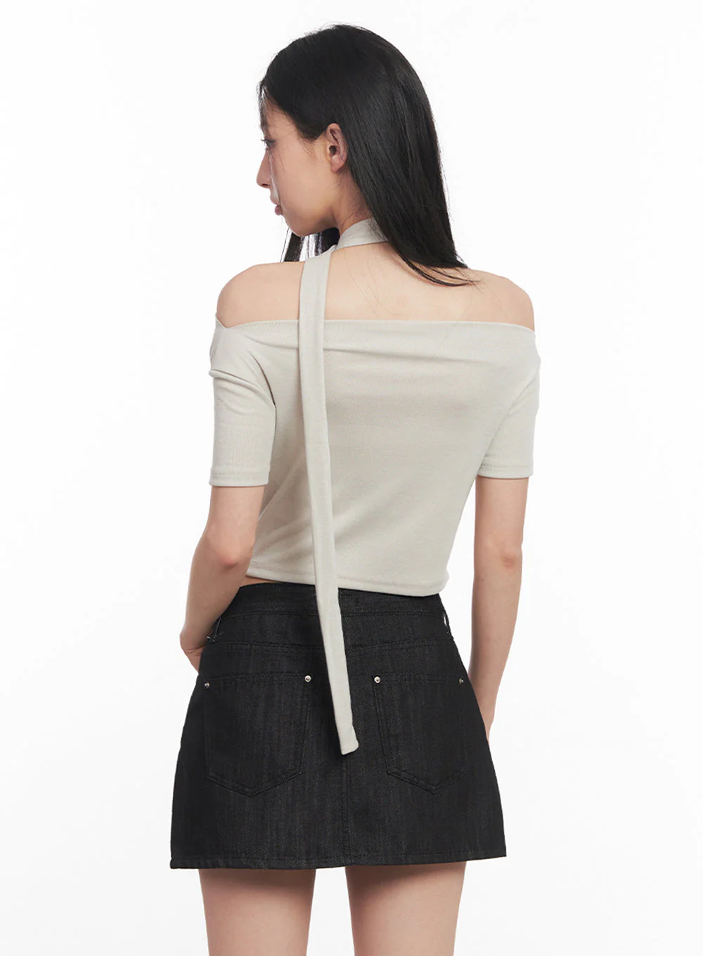 Off-Shoulder Crop Tee & Scarf Set IY516 - Image 7