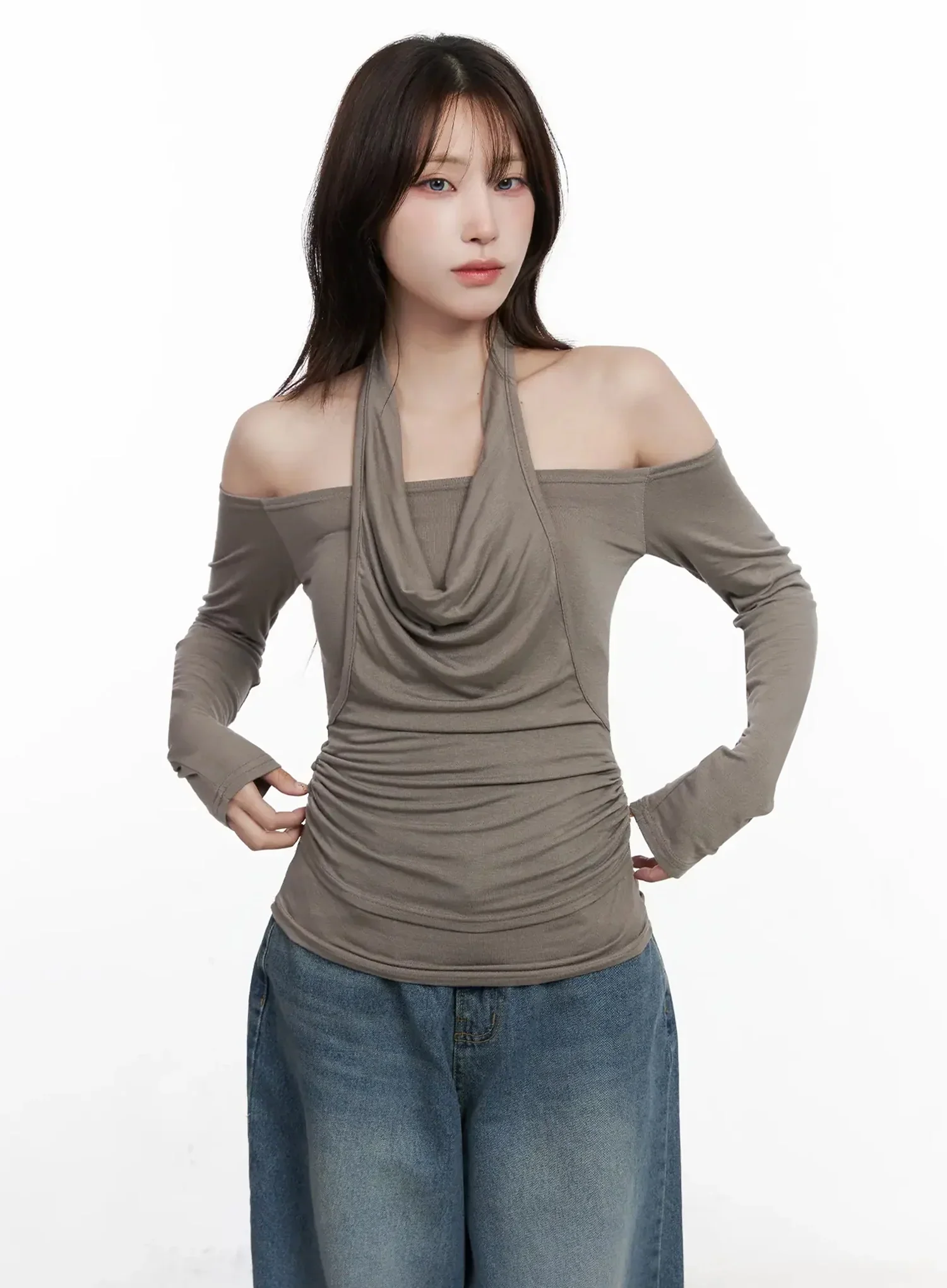 Off-Shoulder Draped Halter Top IN525 - Image 5