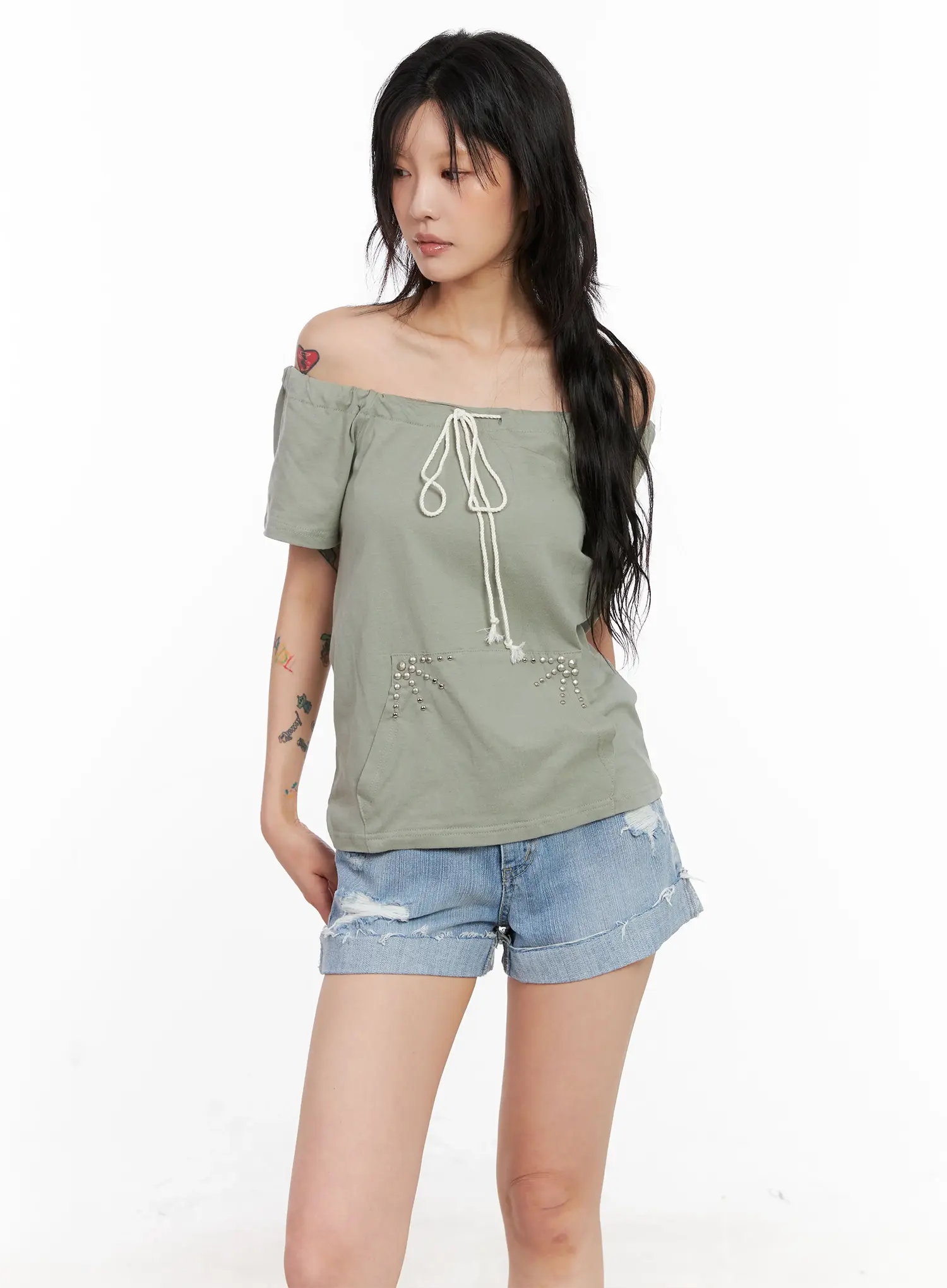 Off-Shoulder Drawstring Top CL528 - Image 3