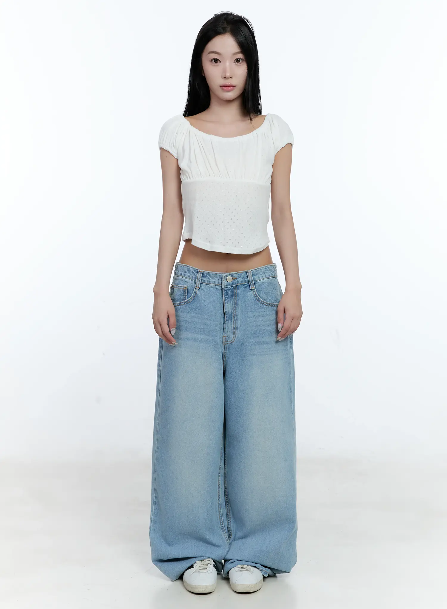 Off-Shoulder Eyelet Puff-Sleeve Top CL530 - Image 2