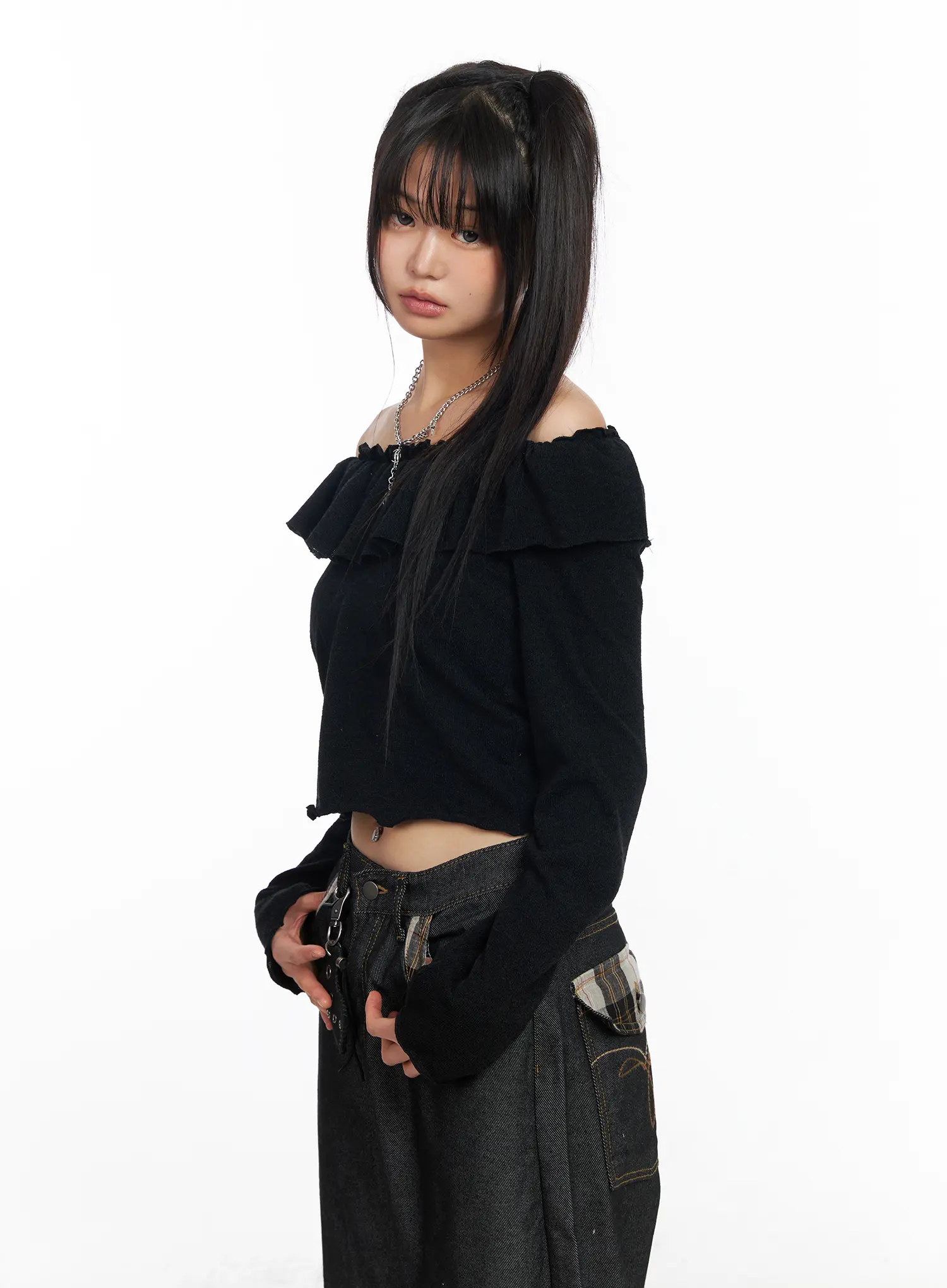 Off-Shoulder Frill Long Sleeve Top CF506 - Image 14