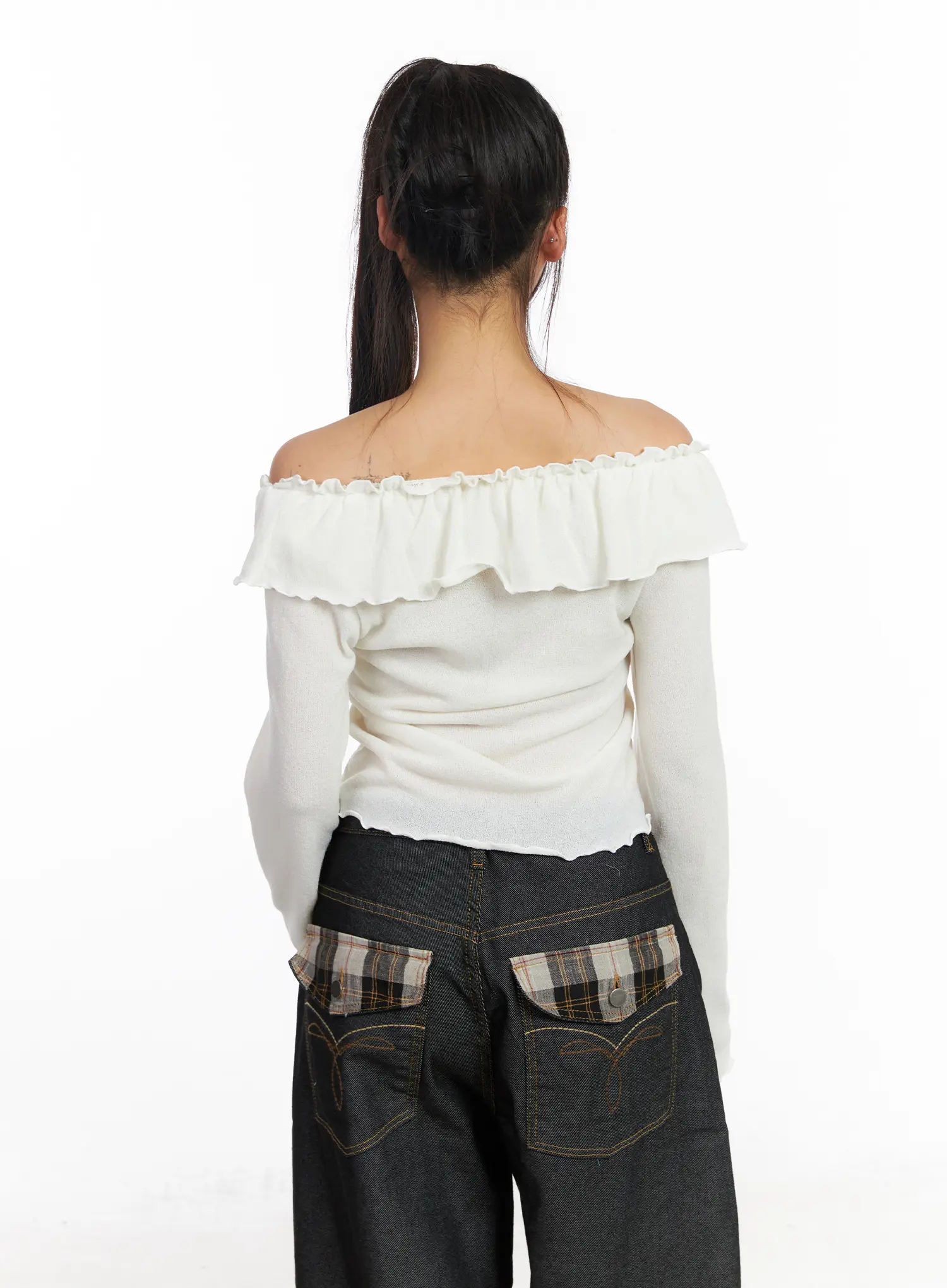 Off-Shoulder Frill Long Sleeve Top CF506 - Image 16