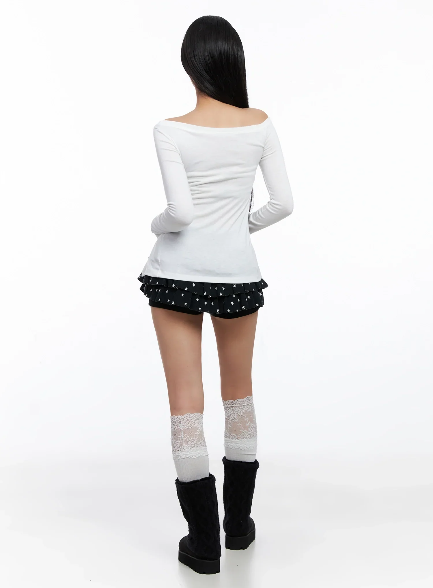 Off-Shoulder Graphic Long Sleeve Tee IS525 - Image 10