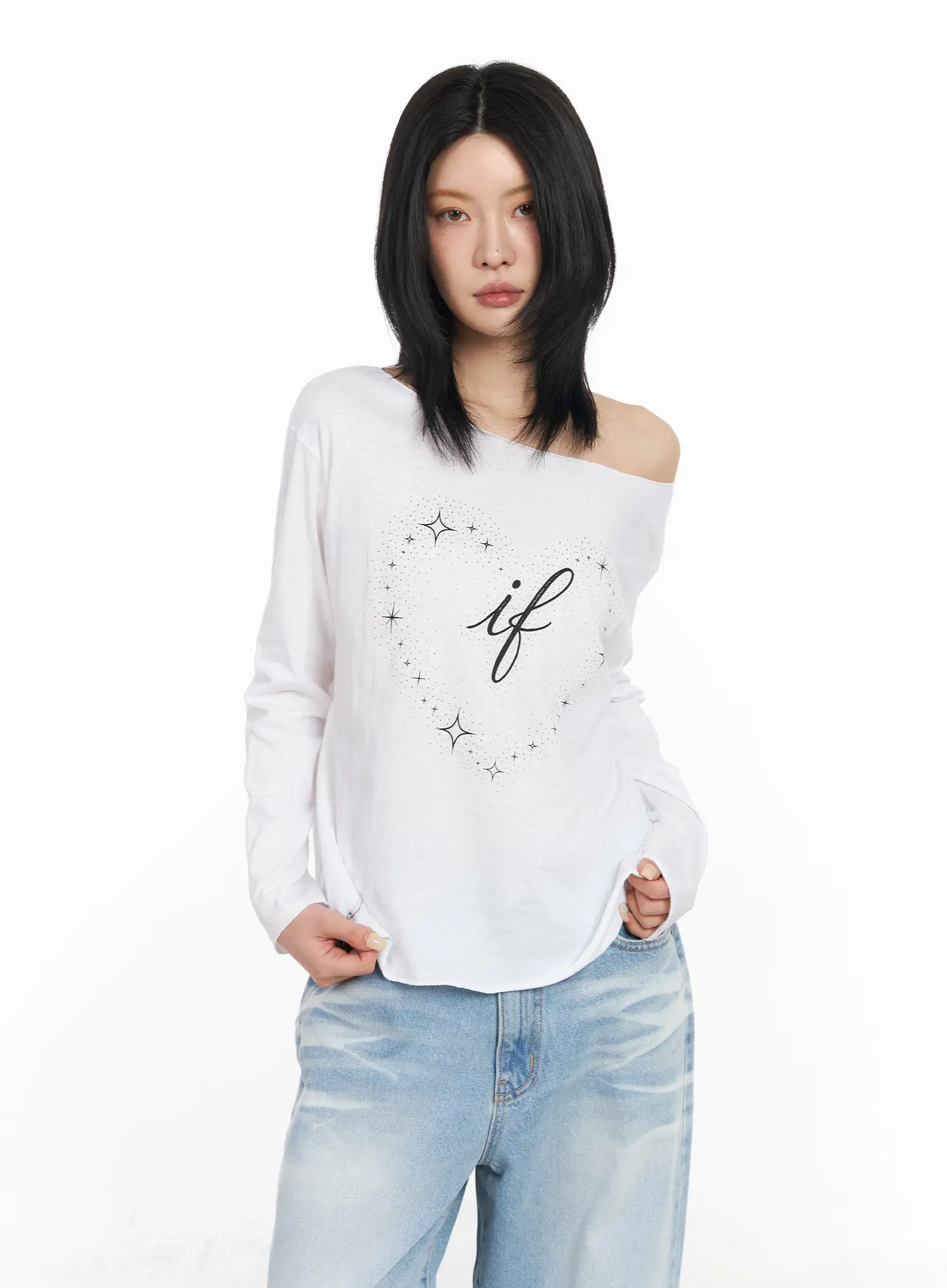 Off-Shoulder Graphic Long Sleeve Top CF526 - Image 5