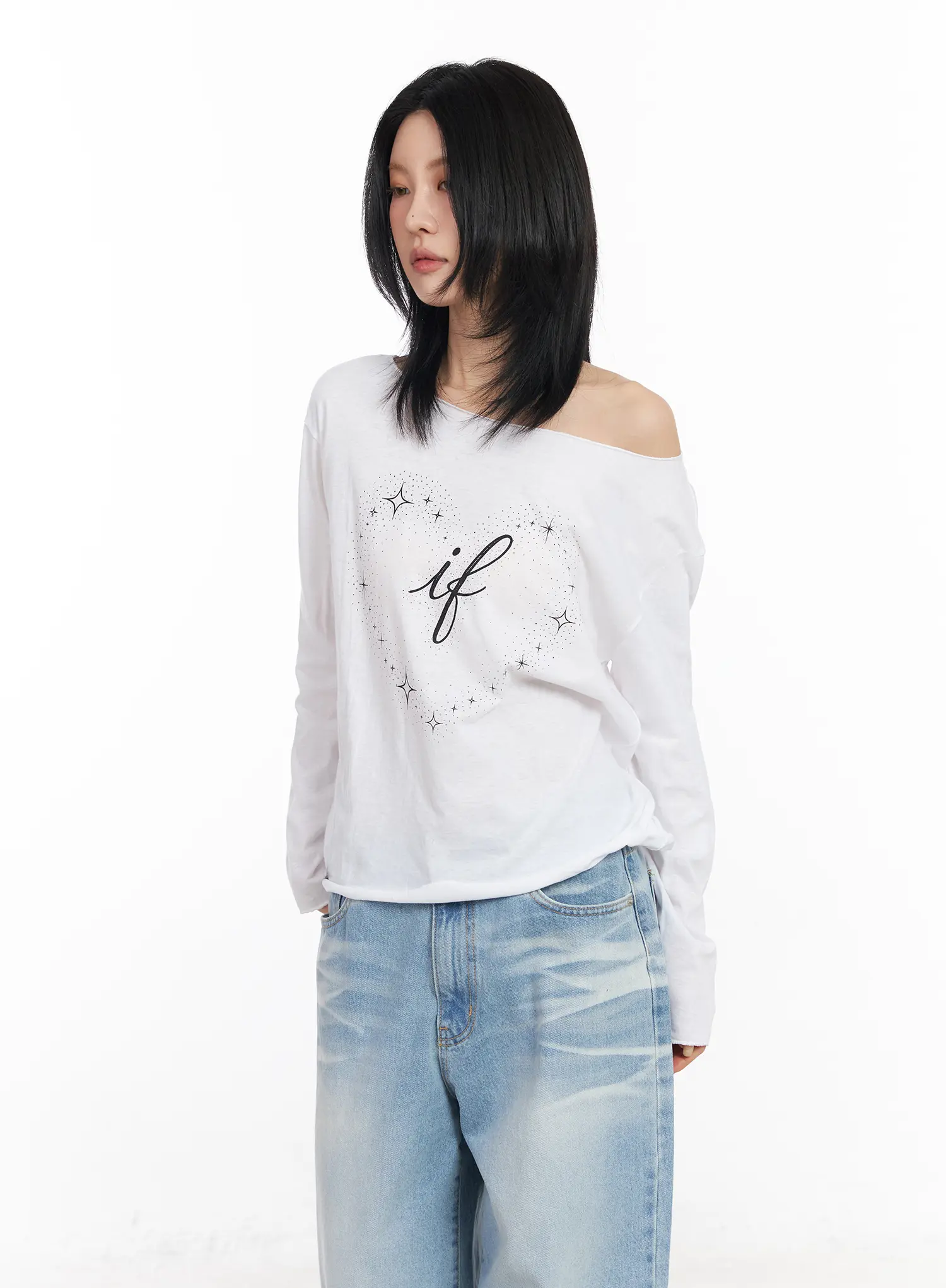 Off-Shoulder Graphic Long Sleeve Top CF526 - Image 8