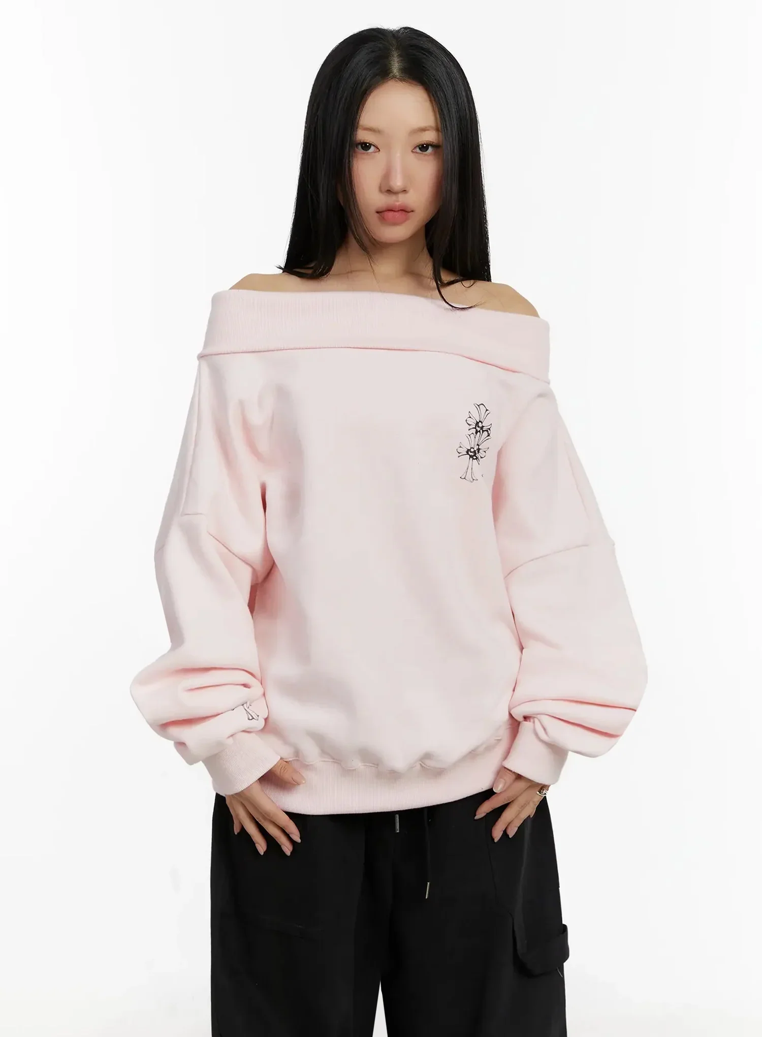 Off-Shoulder Graphic Sweatshirt ID525 - Image 2